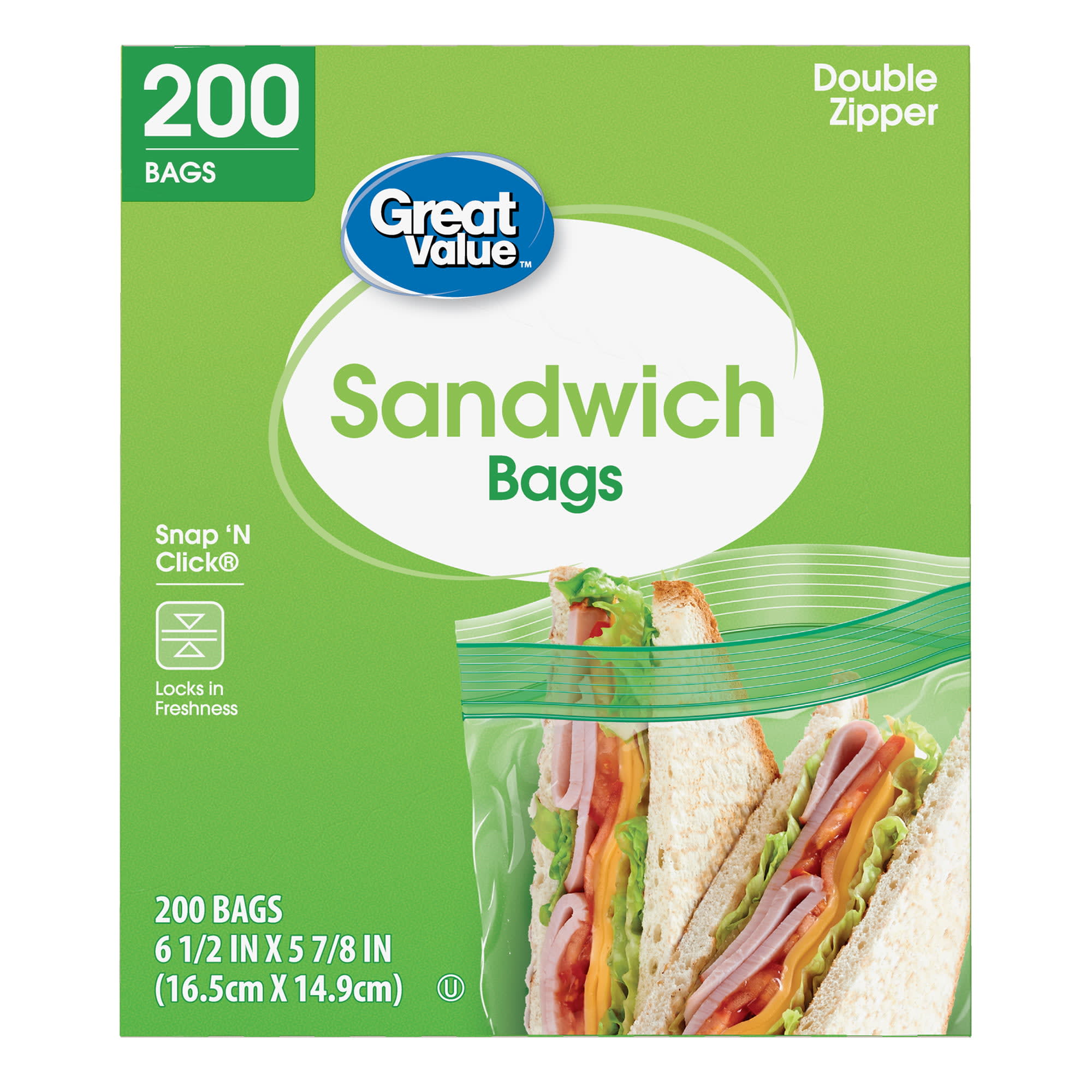 Great Value Fresh Seal Slider Zipper Bags, Quart Storage, 50 Count