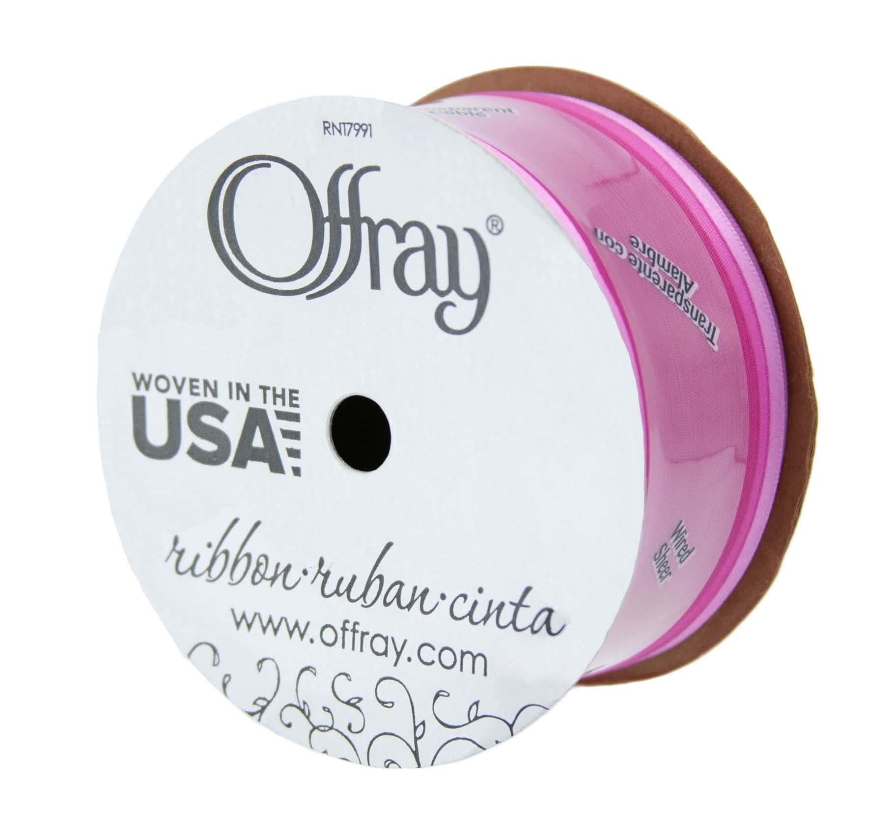 Offray Ribbon, Pink 1 1/2 inch Wired Sheer Ribbon for Floral