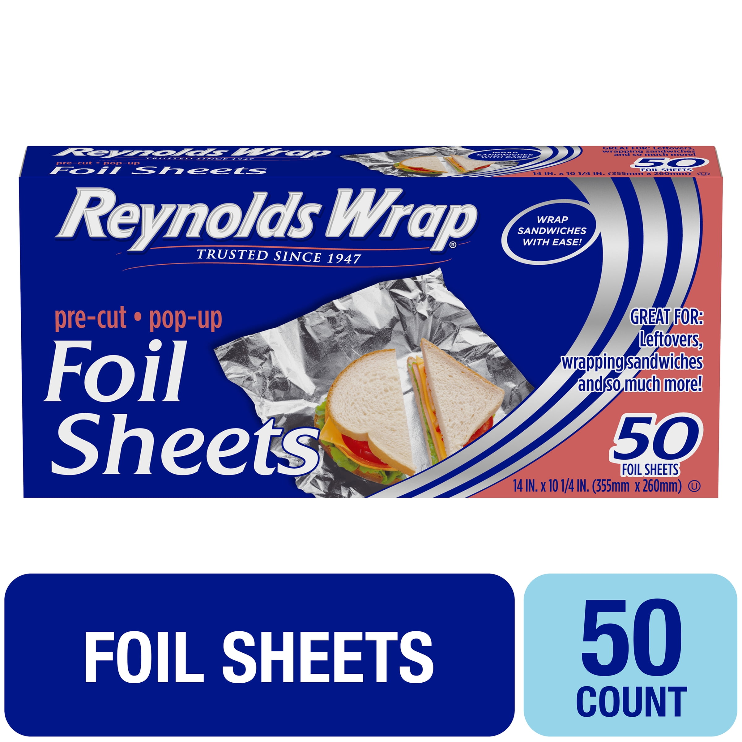 Reynolds Kitchens Foil Sheets, Pre-Cut Pop Up, 14 In x 10.25 In - 50 sheets