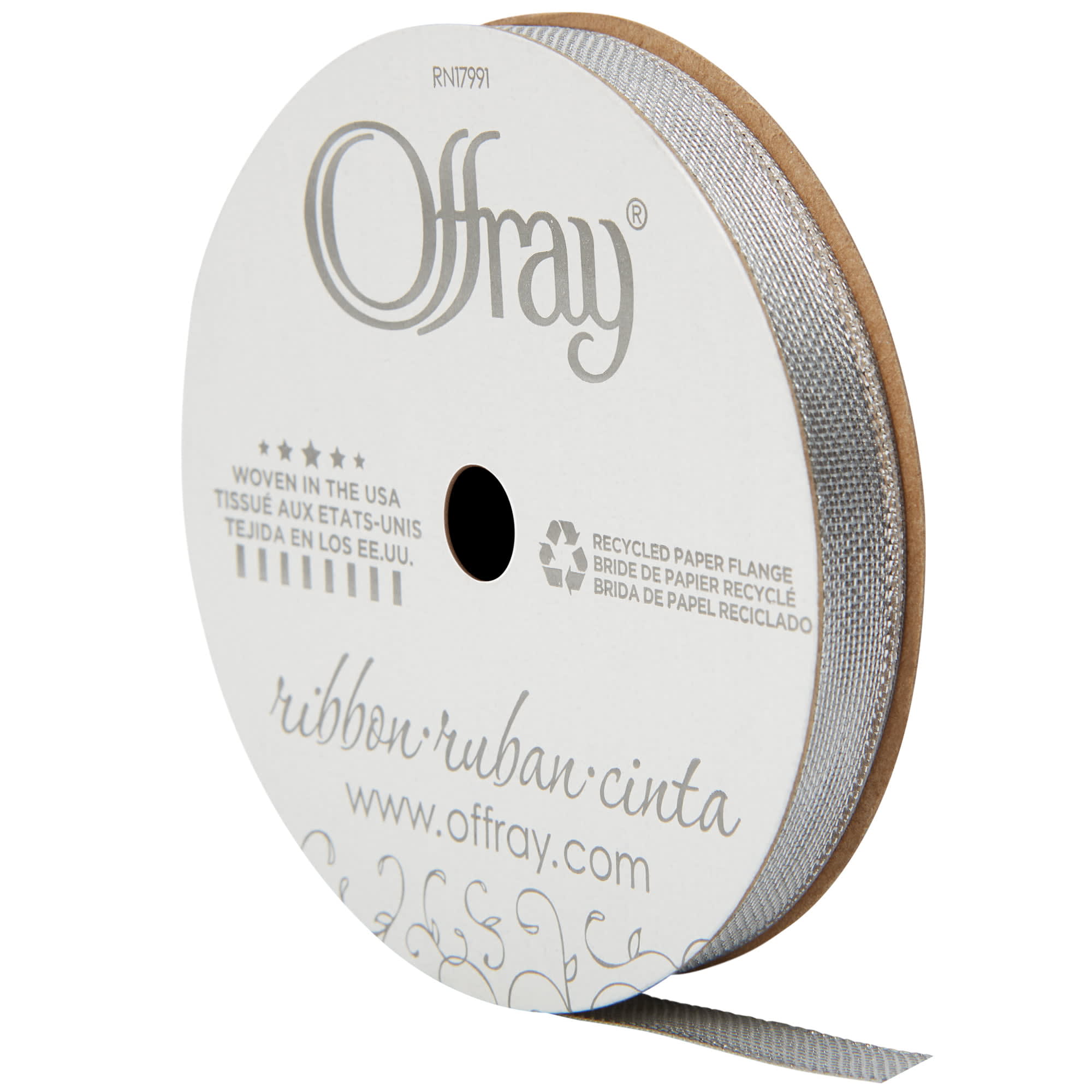 Offray Ribbon, Silver 3/8 inch Metallic Ribbon, 15 feet - DroneUp