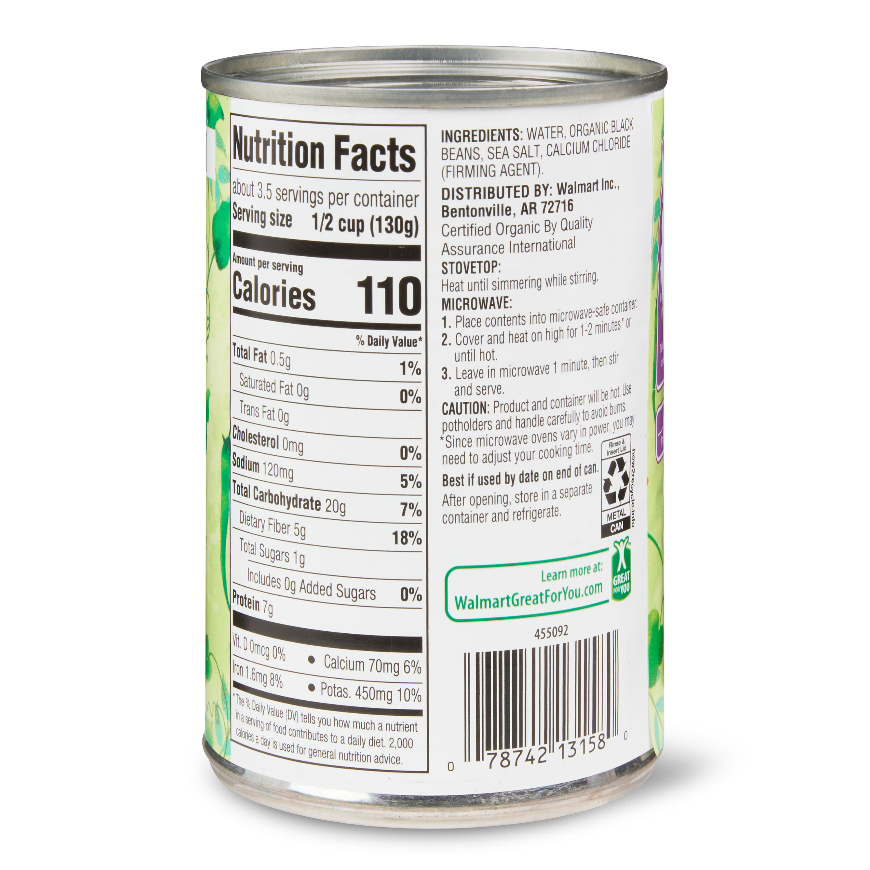 Great Value Organic Black Beans, Canned, 15 oz - DroneUp Delivery