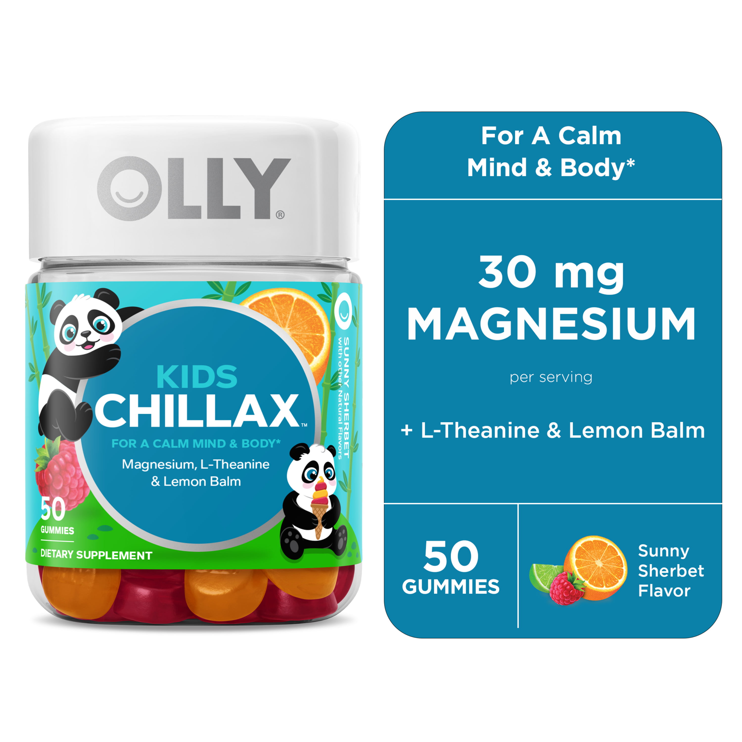 OLLY Kids Chillax Gummies, Chewable Supplement, Magnesium, L-Theanine,  Sunny Sherbet, 50ct - DroneUp Delivery