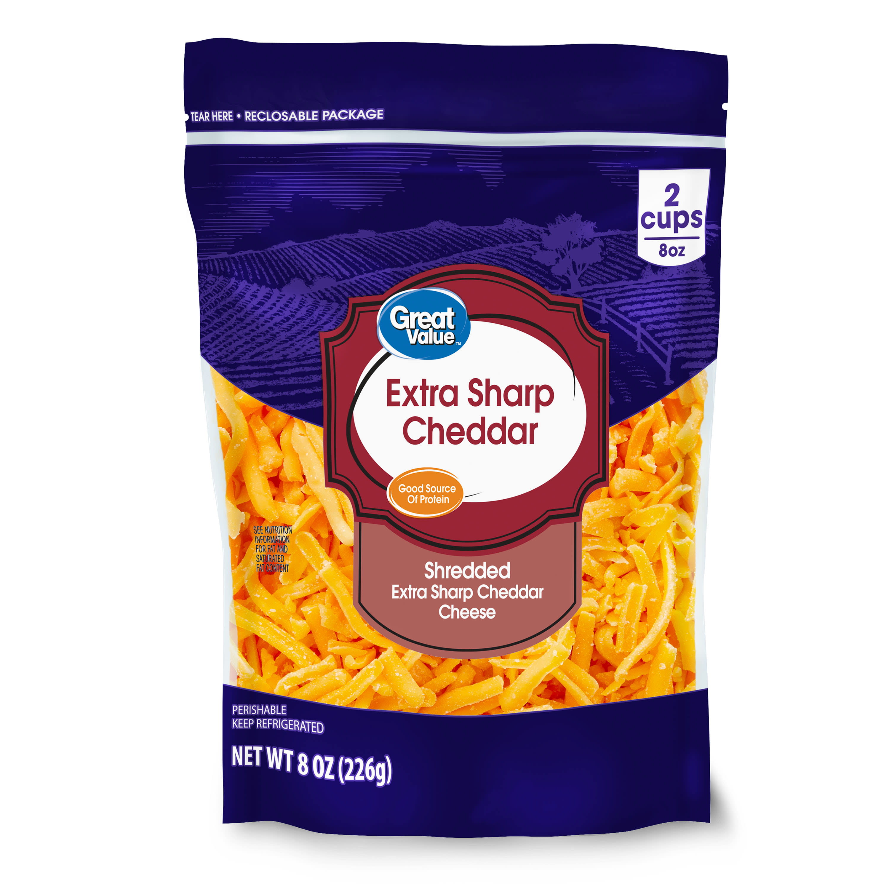 Great Value Shredded Extra Sharp Cheddar Cheese, 8 oz DroneUp Delivery