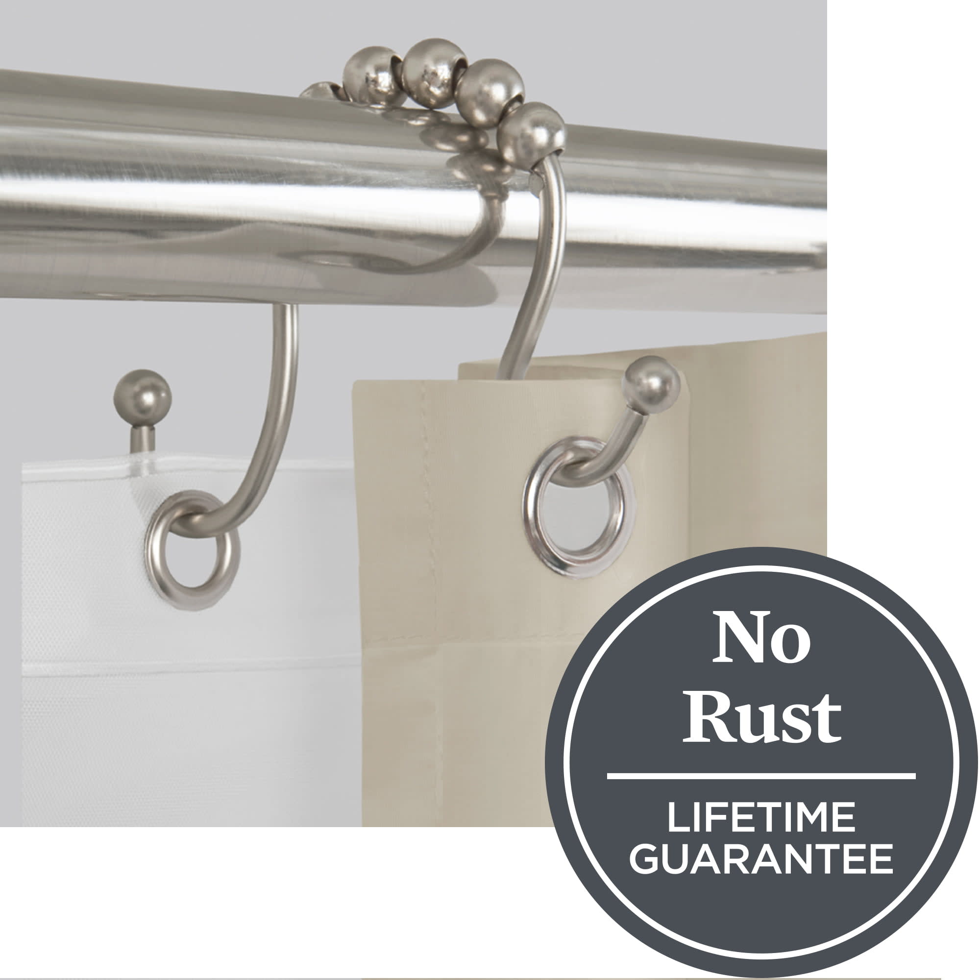Polished Nickel Wide Shower Curtain Hooks / Shower Curtain Rings Set (12  pack) - Stainless Steel