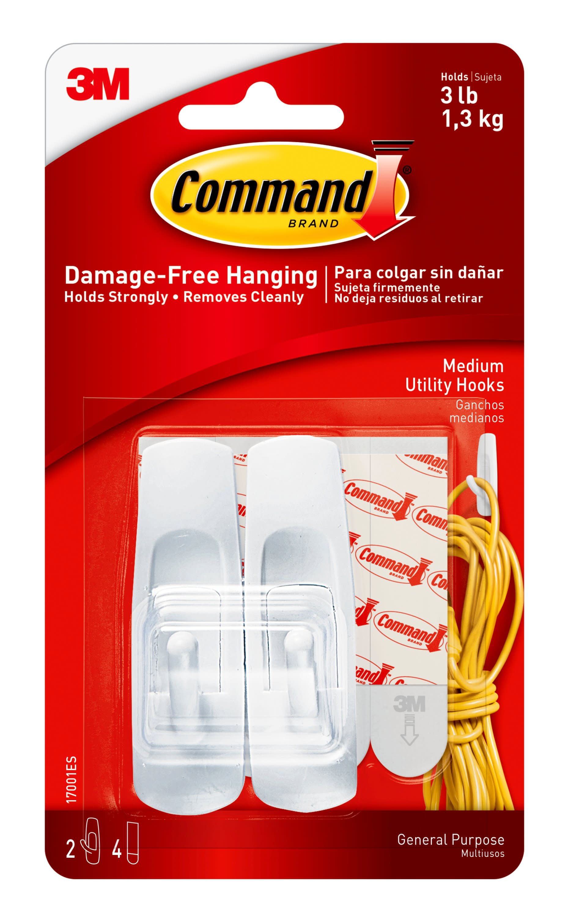 Command 3M, Large Utility Wall Hooks (White, 1hook, 2 stripss)&3M