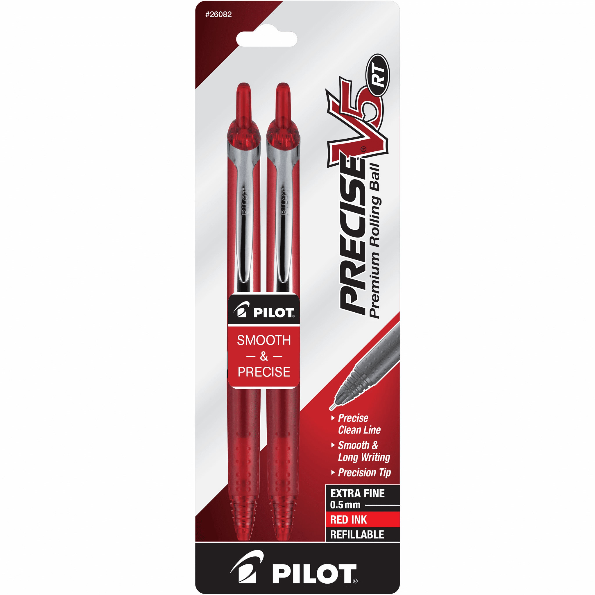 Pilot V5 RT Retractable Rolling Ball Pens, Extra Fine Point, Red, 2 Pack,  20897760 - DroneUp Delivery
