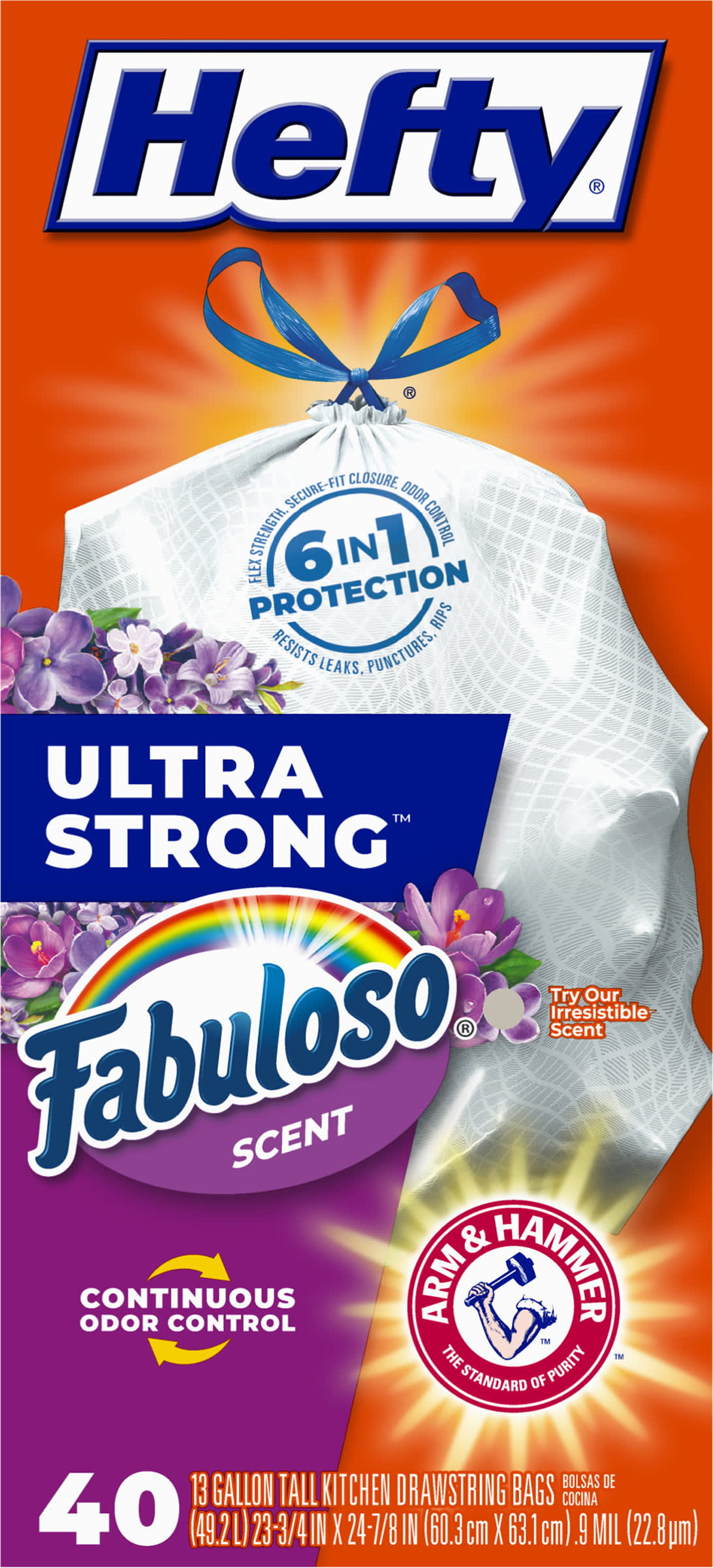 Hefty Ultra Strong Tall Kitchen Trash Bags, Fabuloso Scent, 13 Gallon, 40  Count - DroneUp Delivery