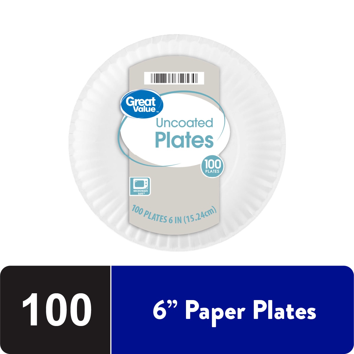 Great Value Uncoated Disposable Paper Plates, 6in, 100ct - DroneUp Delivery