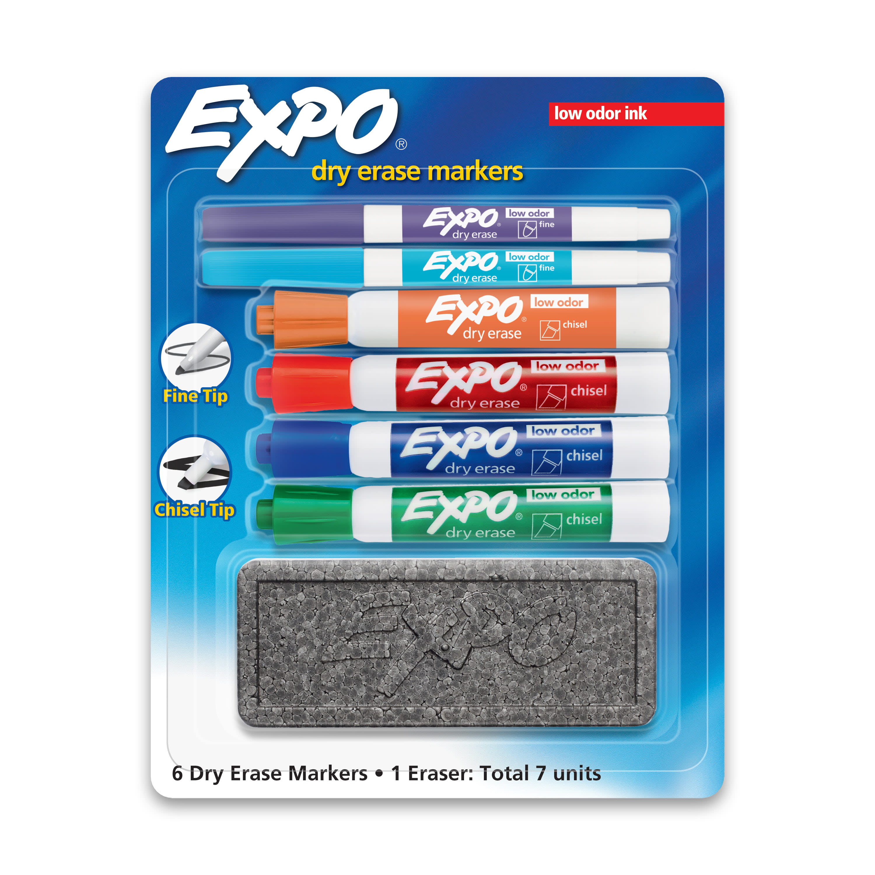 EXPO Washable Dry Erase Markers Assorted Fine Point Pack Of 6