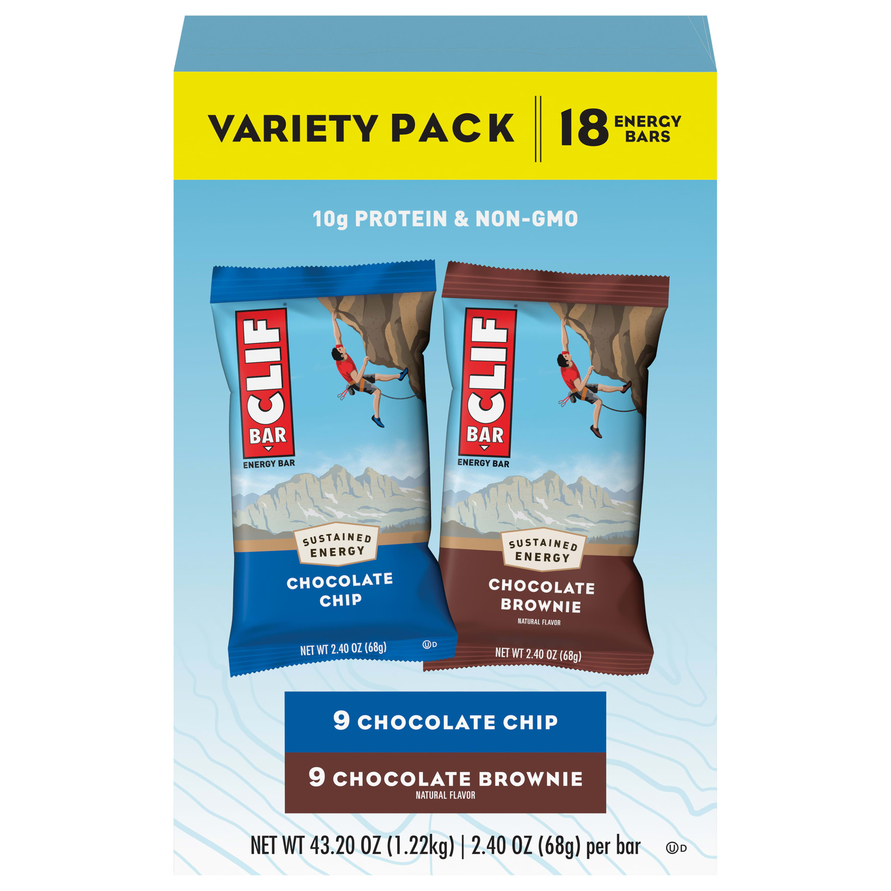 CLIF BAR - Chocolate Chip - Made with Organic Oats - 10g Protein - Non-GMO  - Plant Based - Energy Bars - 2.4 oz. (6 Pack)