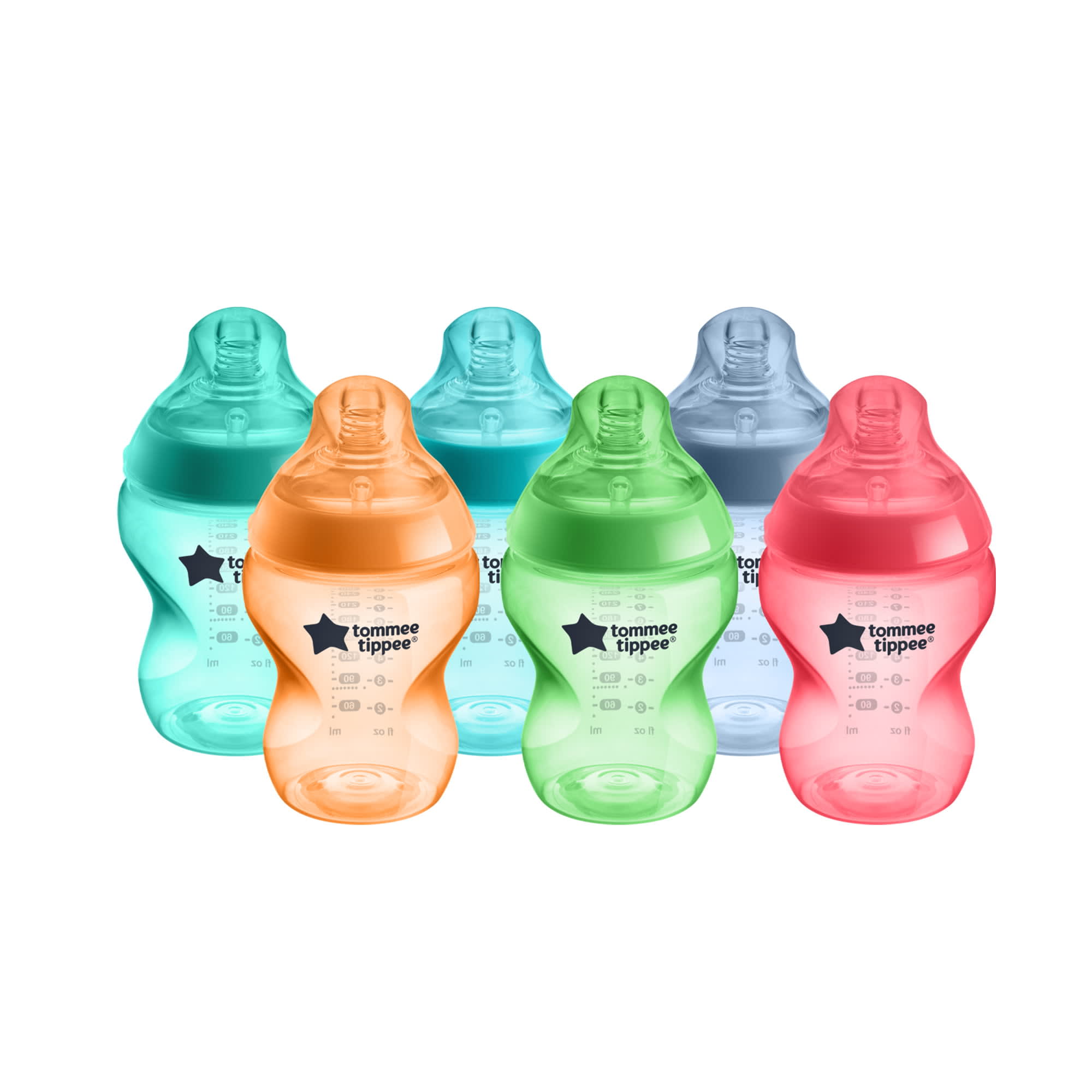 Tommee Tippee Closer to Nature Baby Bottles, Fiesta Collection  Slow Flow  Breast-Like Nipple with Anti-Colic Valve (9oz, 6 Count) - DroneUp Delivery