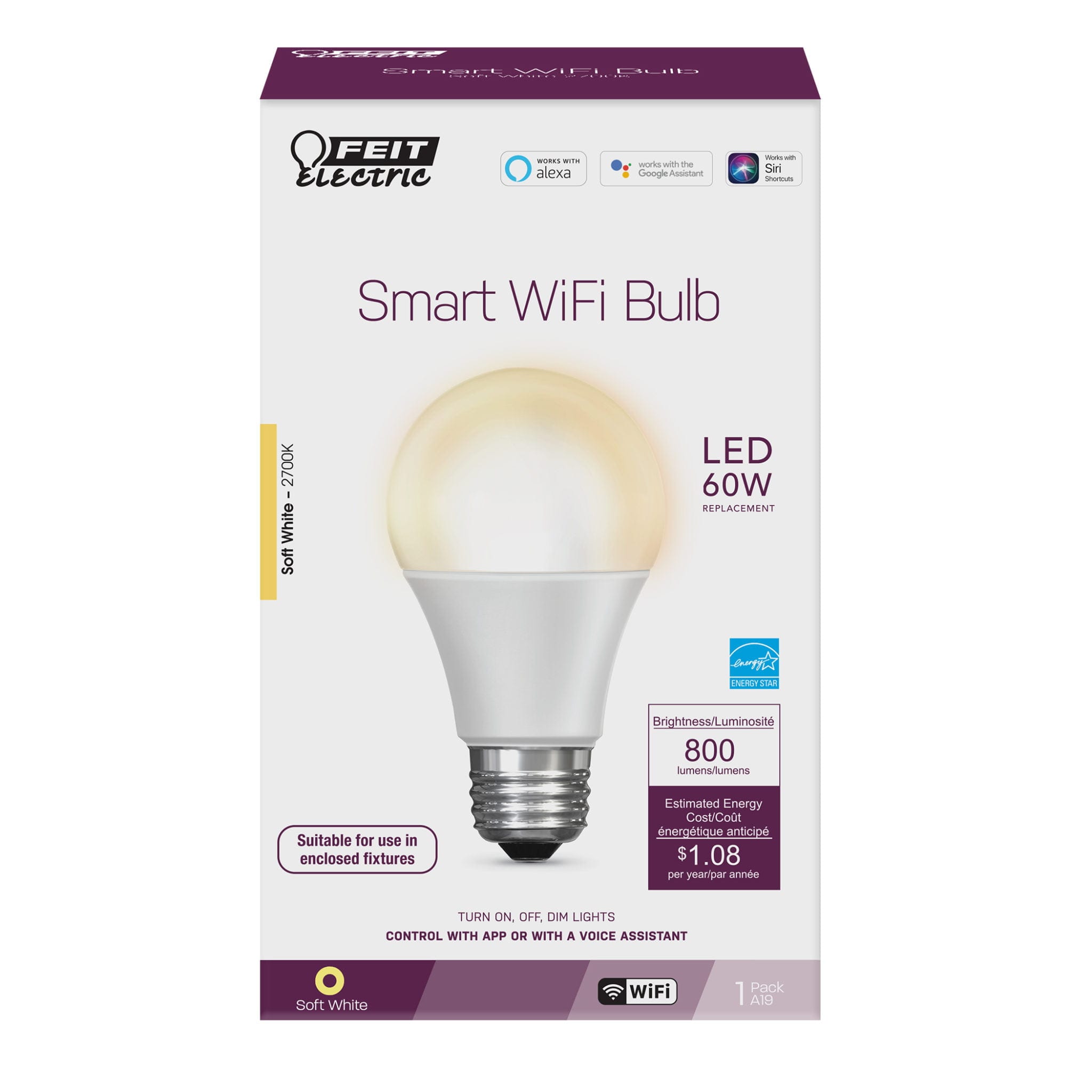 Philips Smart LED 60-Watt A19 General Purpose Light Bulb, Frosted Color &  Tunable White, Dimmable, E26 Medium Base (1-Pack)