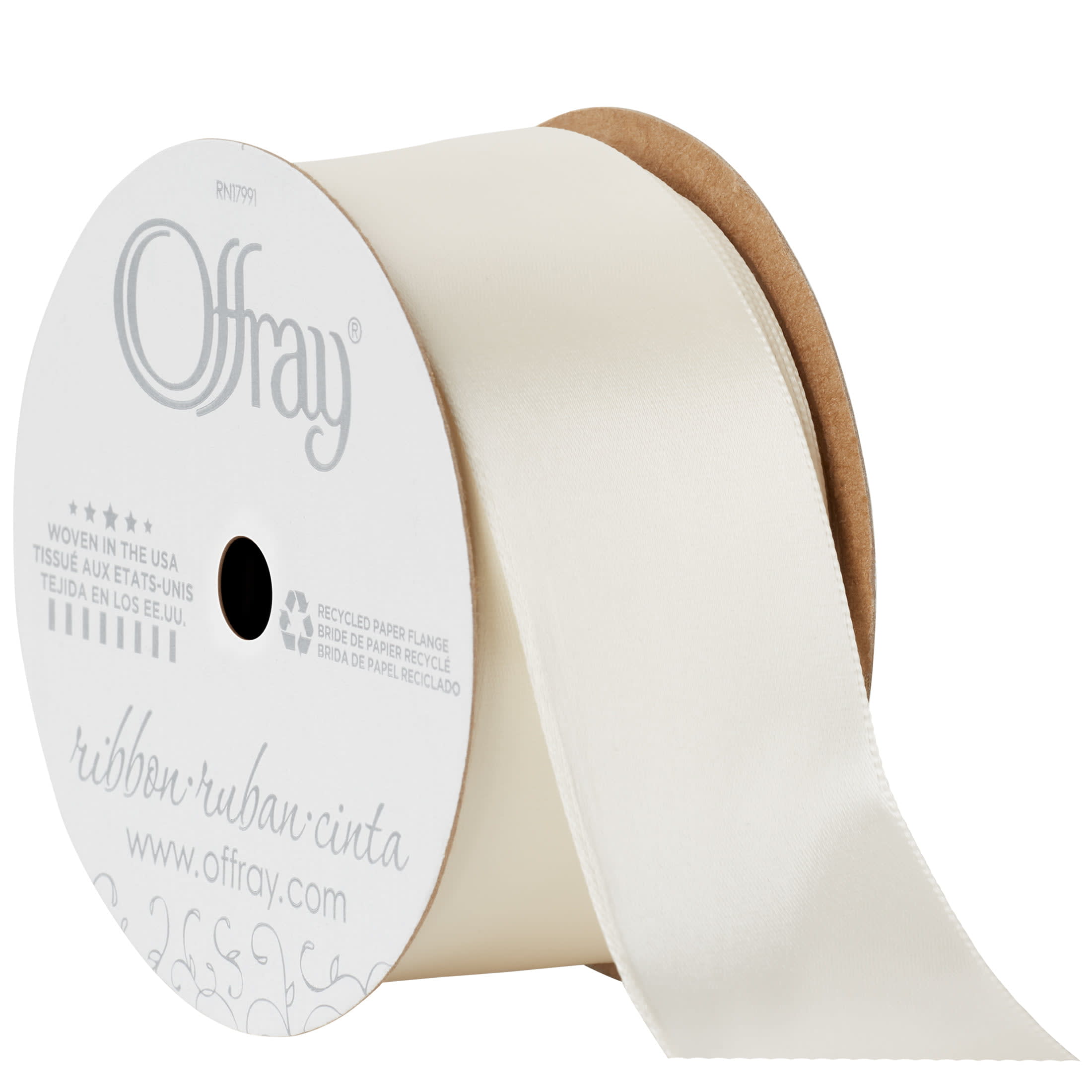 Offray Ribbon, Antique White 1 1/2 inch Single Face Satin Polyester Ribbon,  12 feet - DroneUp Delivery