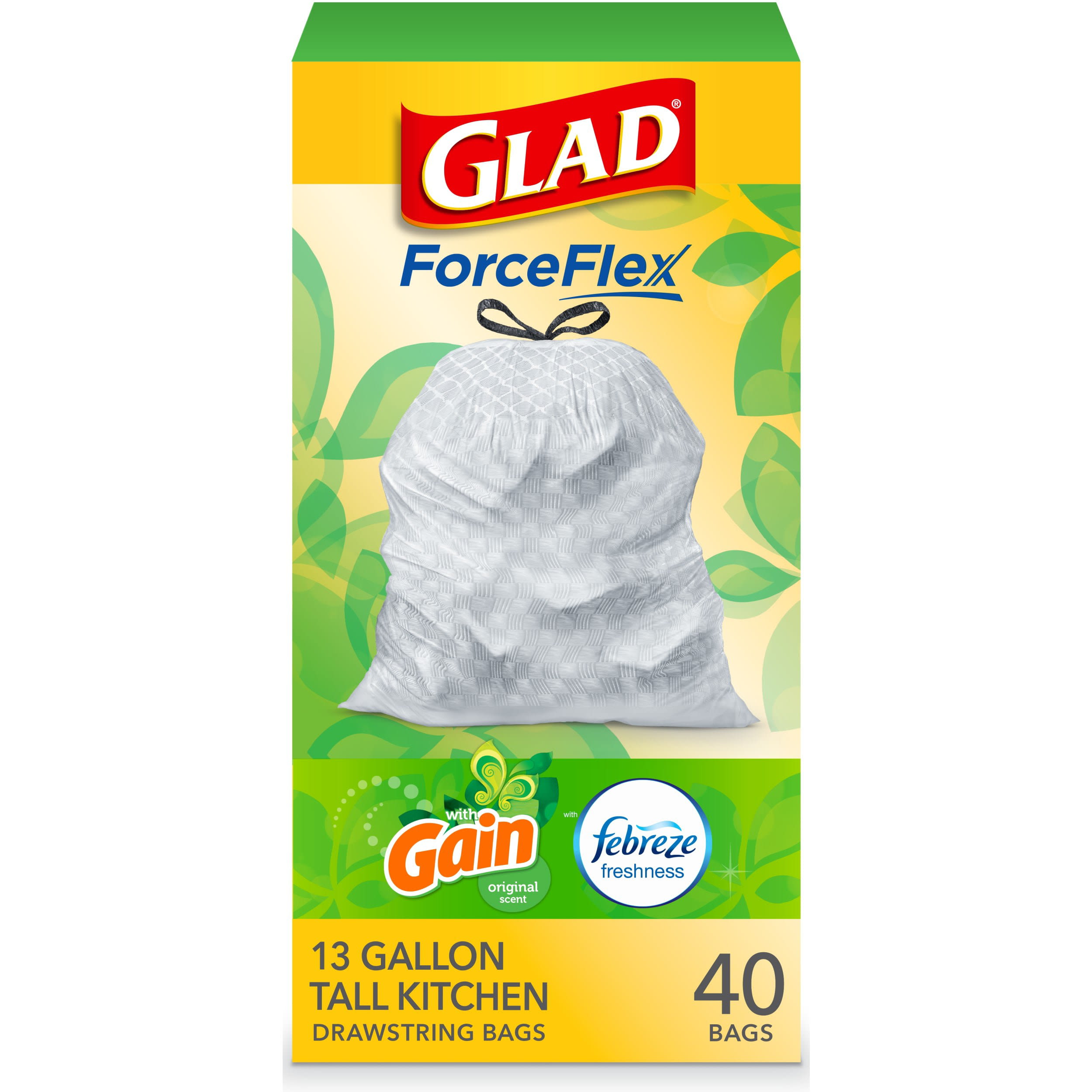 Glad ForceFlex Tall Kitchen Trash Bags, 13 Gallon, 40 Bags (Gain Original  Scent, Febreze Freshness) - DroneUp Delivery