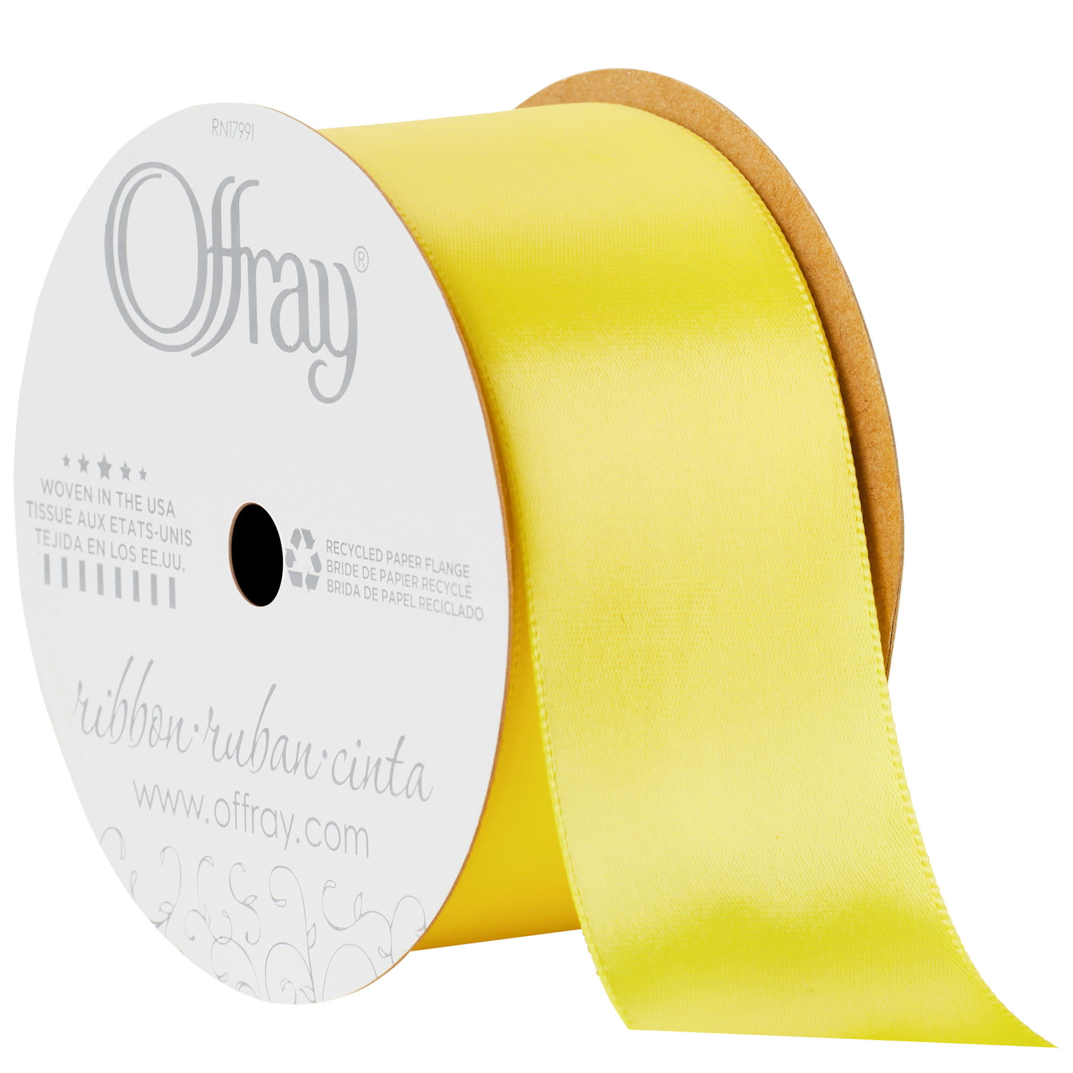 Offray Ribbon, Lemon Yellow 1 1/2 inch Single Face Satin Polyester Ribbon,  12 feet - DroneUp Delivery