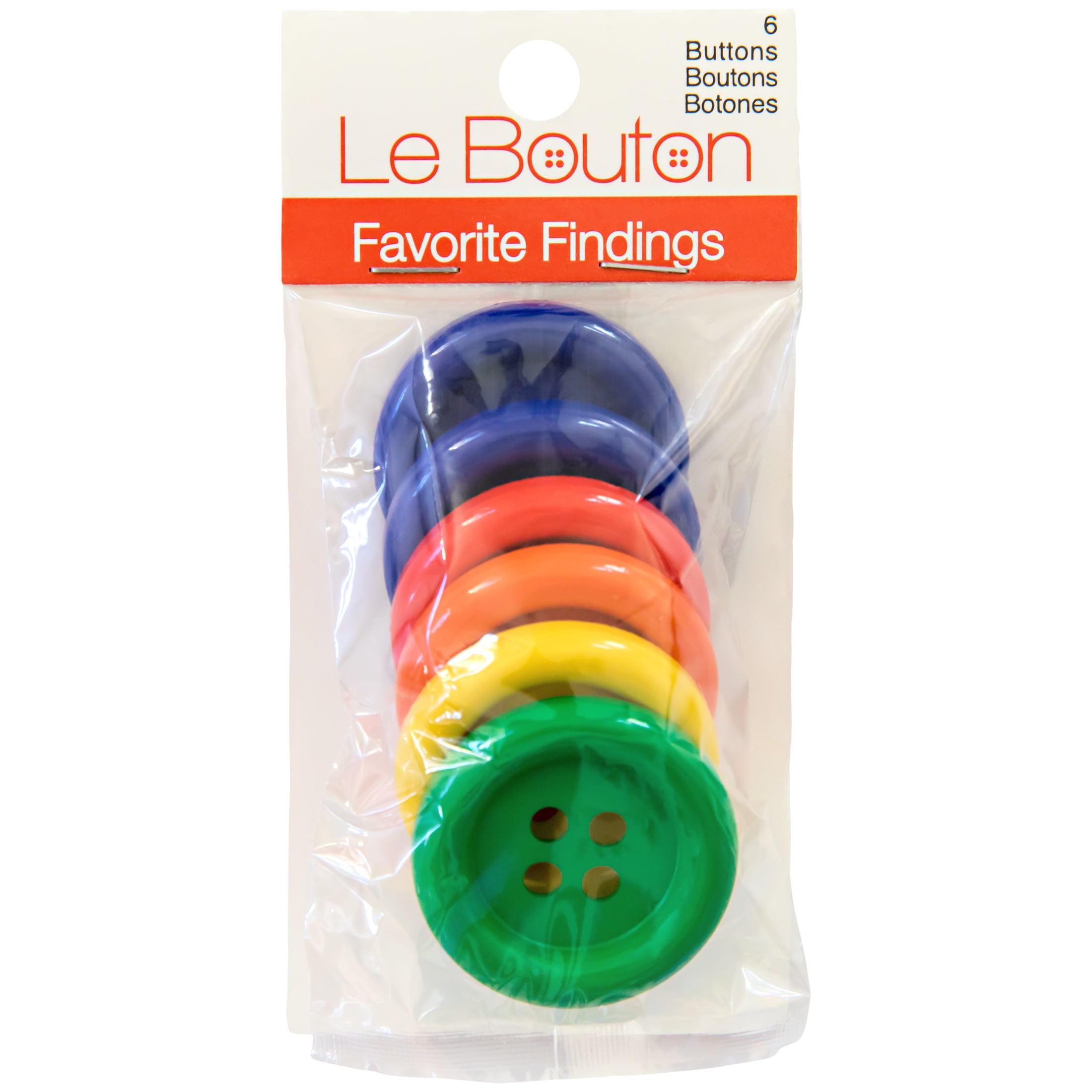 Favorite Findings Primary 1 3/8 4-Hole Big Buttons, 6 Pieces
