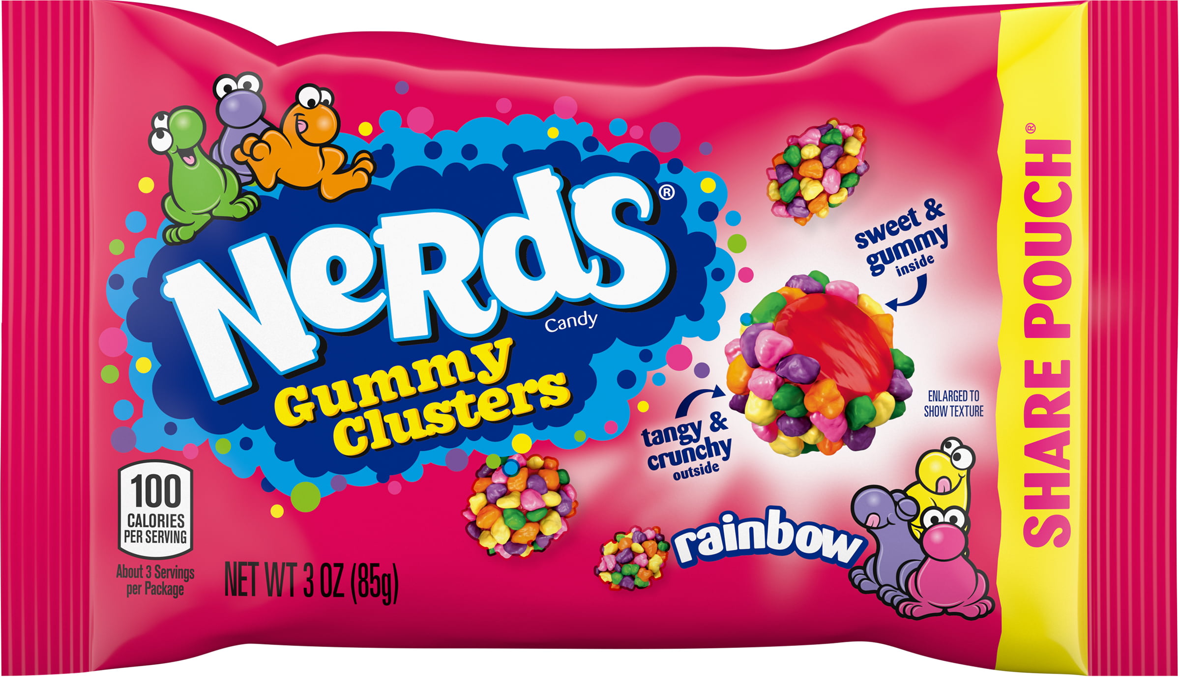 Nerds Candy Gummy Clusters, Rainbow, Share Pouch, 3 oz, 12 ct
