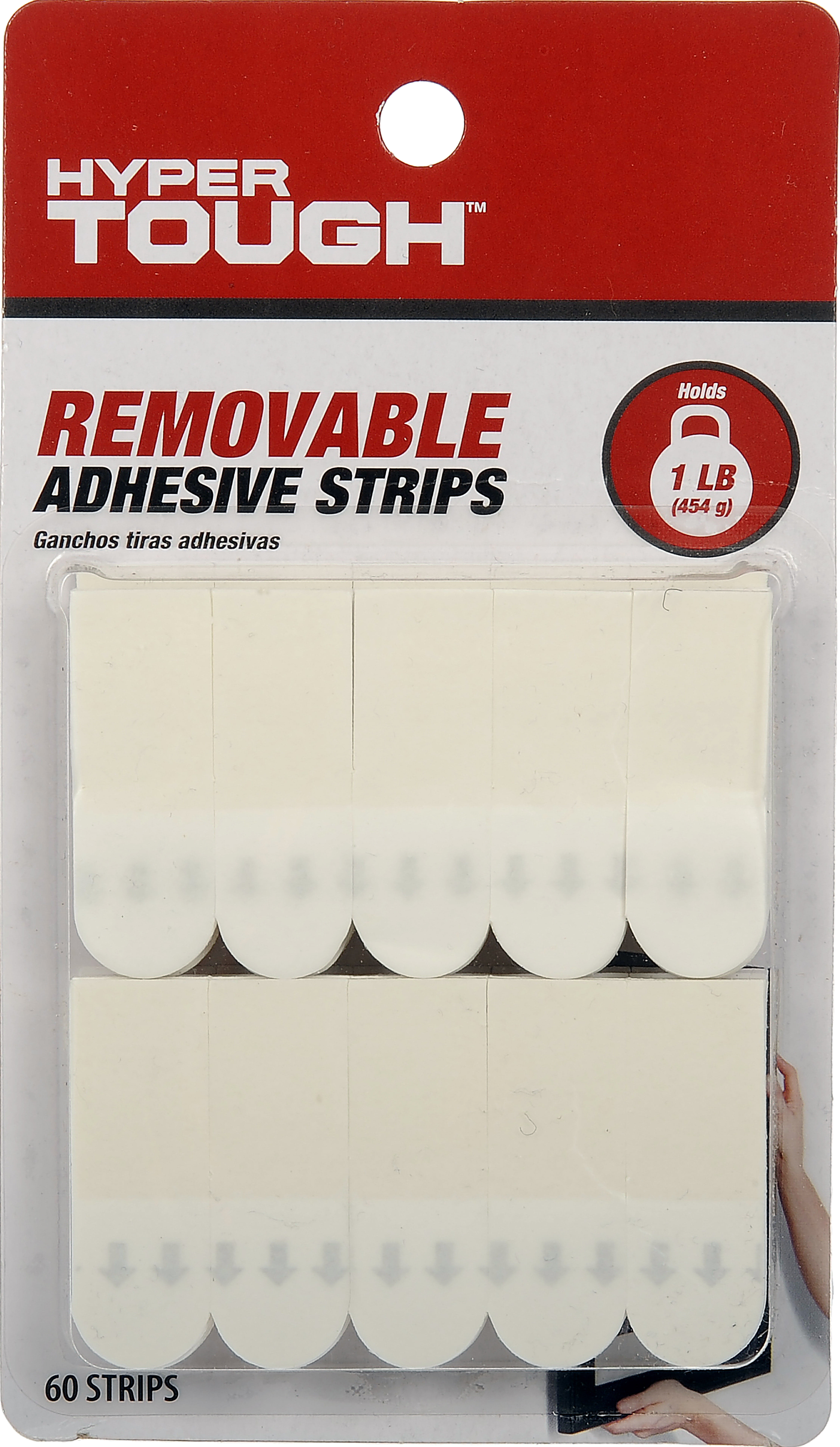 Hyper Tough Removable Adhesive Strips, Large, Holds up to 5 lb., 12 Pair,  White 