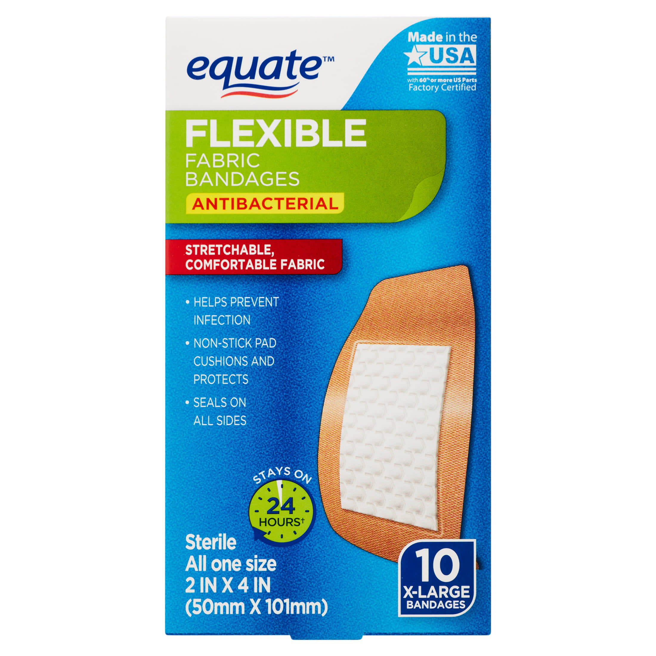 Equate Flexible Antibacterial Fabric Bandages, 10 Ct - DroneUp