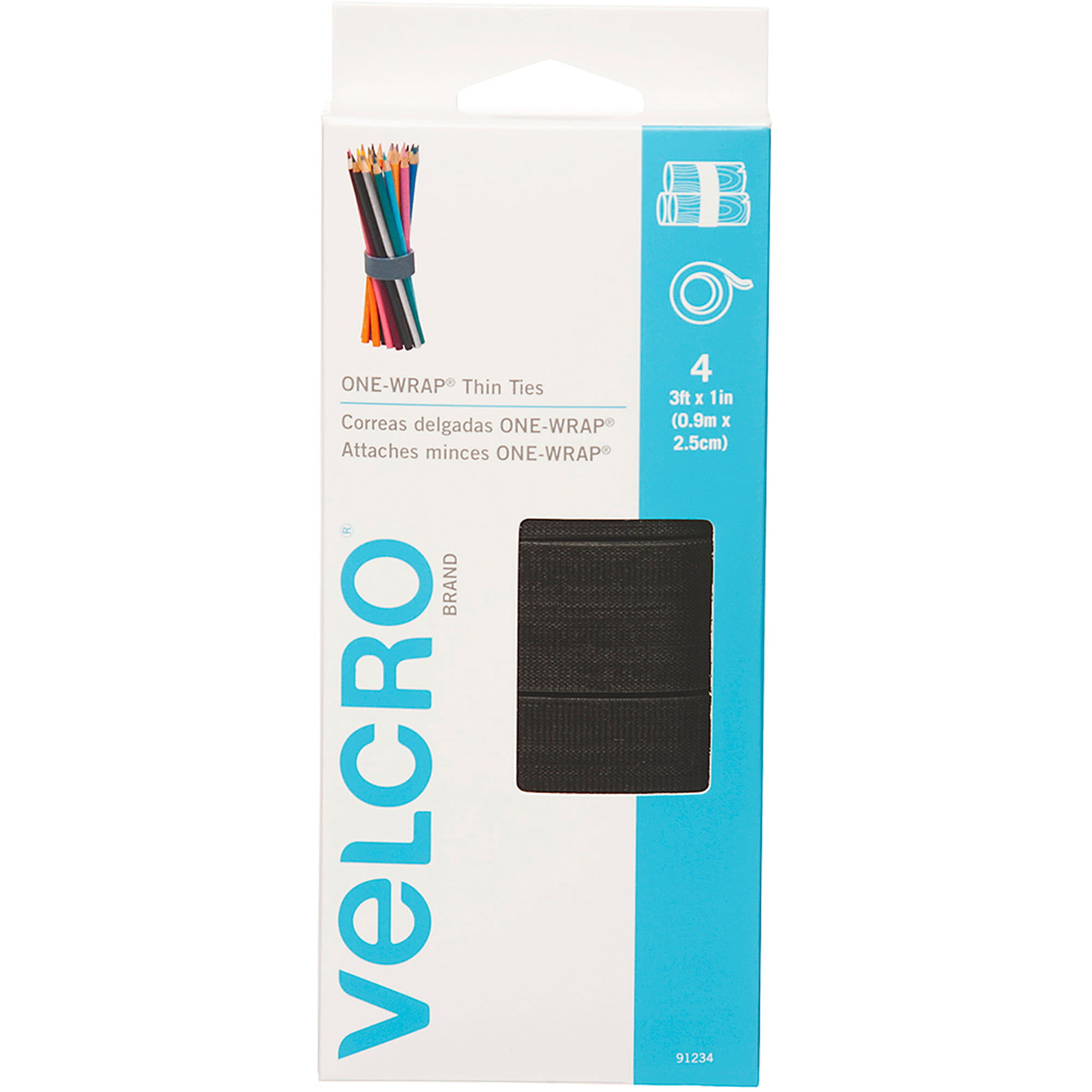 VELCRO Brand ONE-WRAP Cable Ties, Black Cord Organization Straps, Thin  Pre-Cut Design