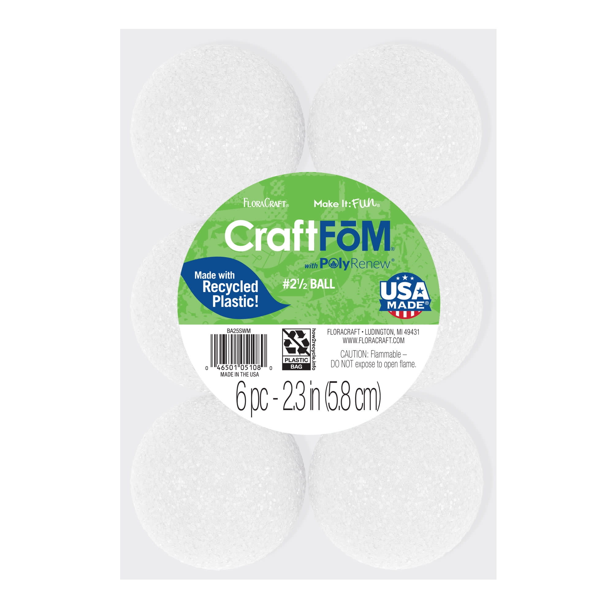 FloraCraft CraftFoM 6 piece Crafting Foam Ball 2.3