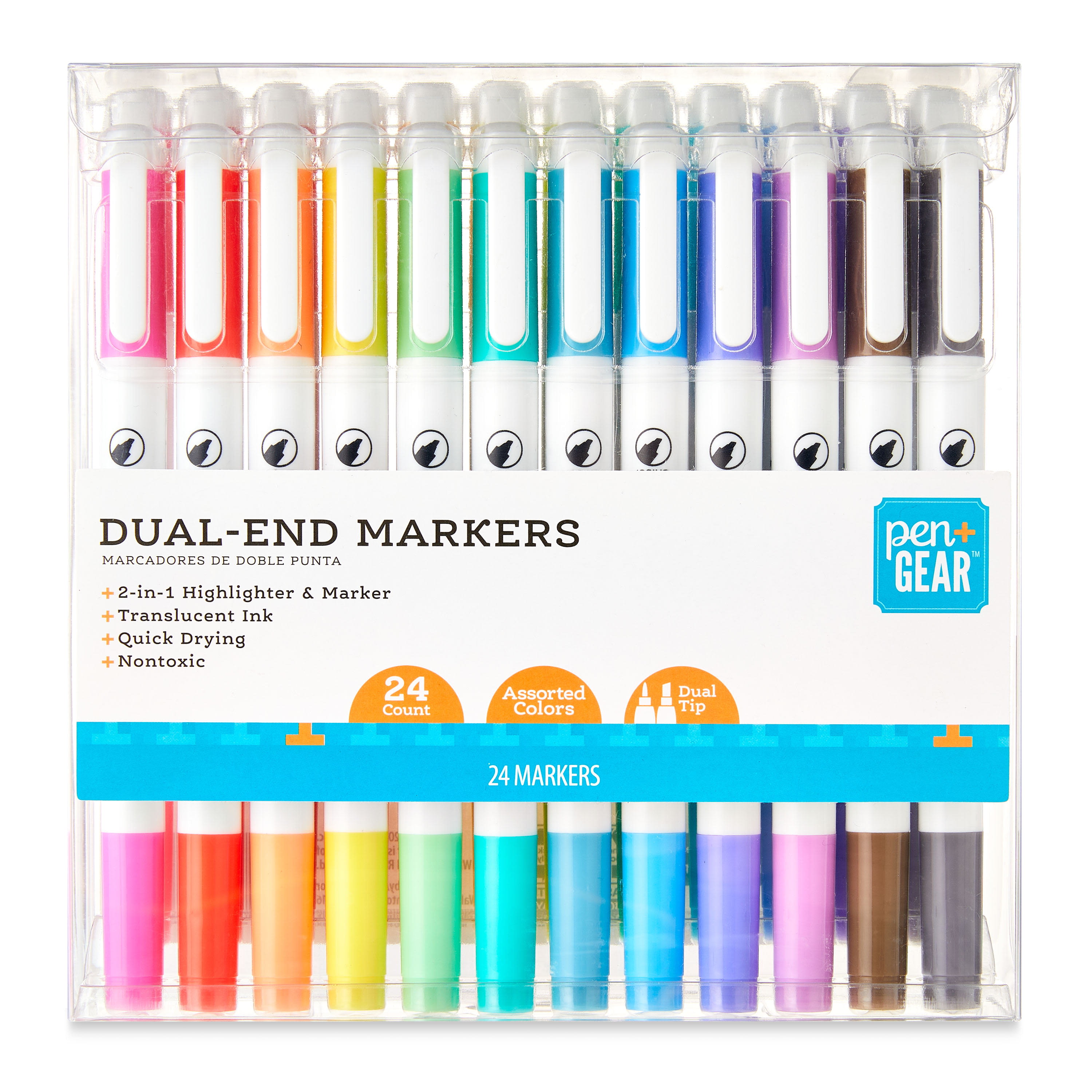 Pen + Gear Dual-Tip Markers, Fine Tip Marker and Chisel Tip Highlighter,  Assorted Colors, 24 Count - DroneUp Delivery