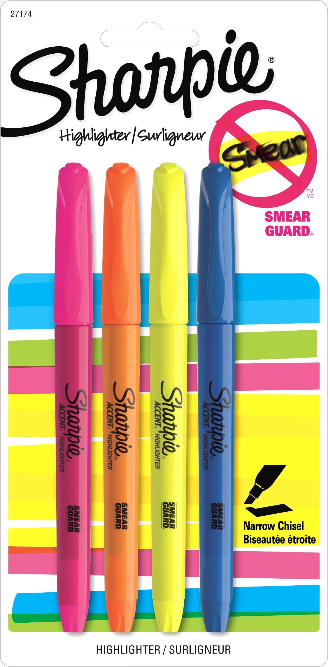 Sharpie Pocket Highlighters, Chisel Tip, Fluorescent Yellow, 4 Count 