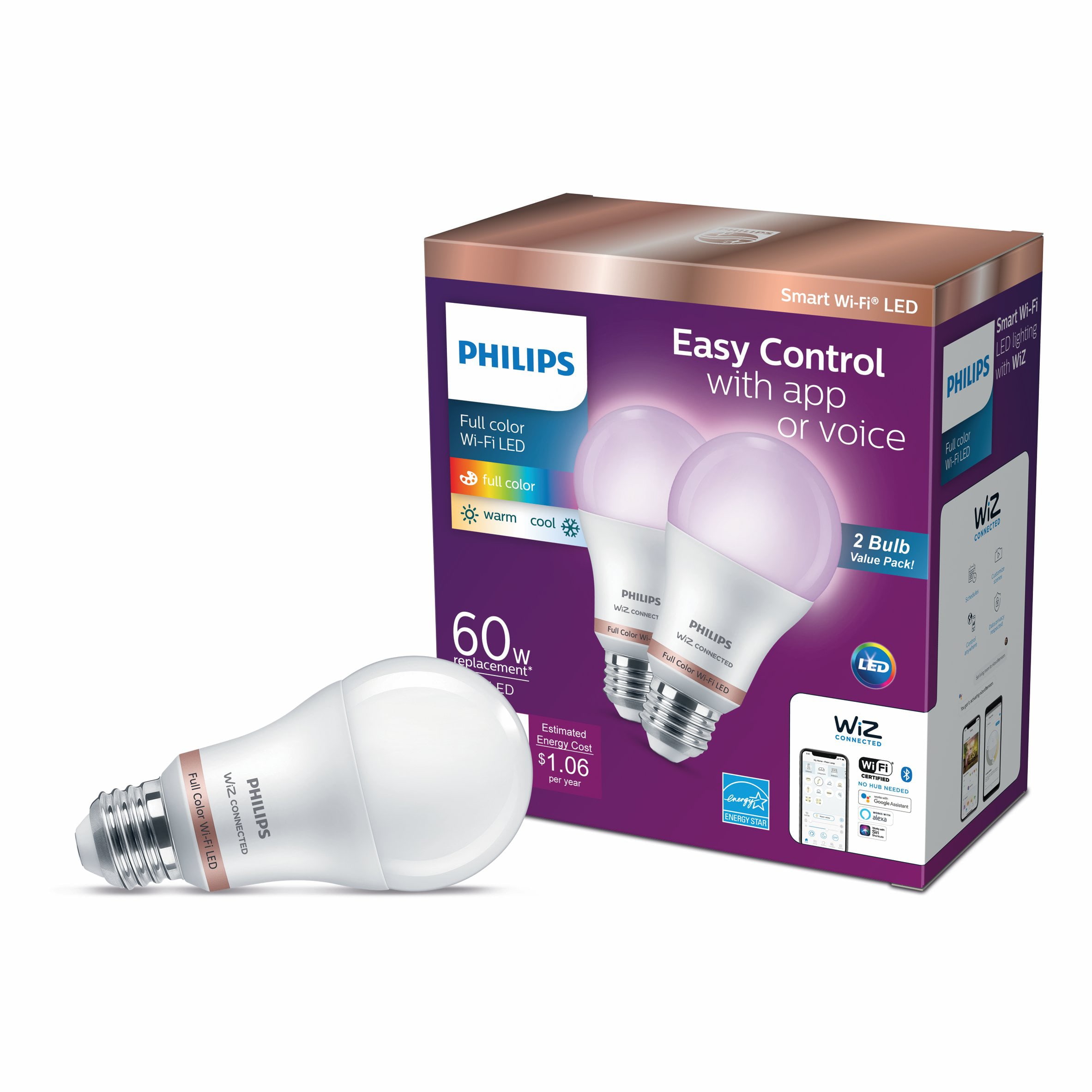 Philips Smart LED 60-Watt A19 General Purpose Light Bulb, Frosted