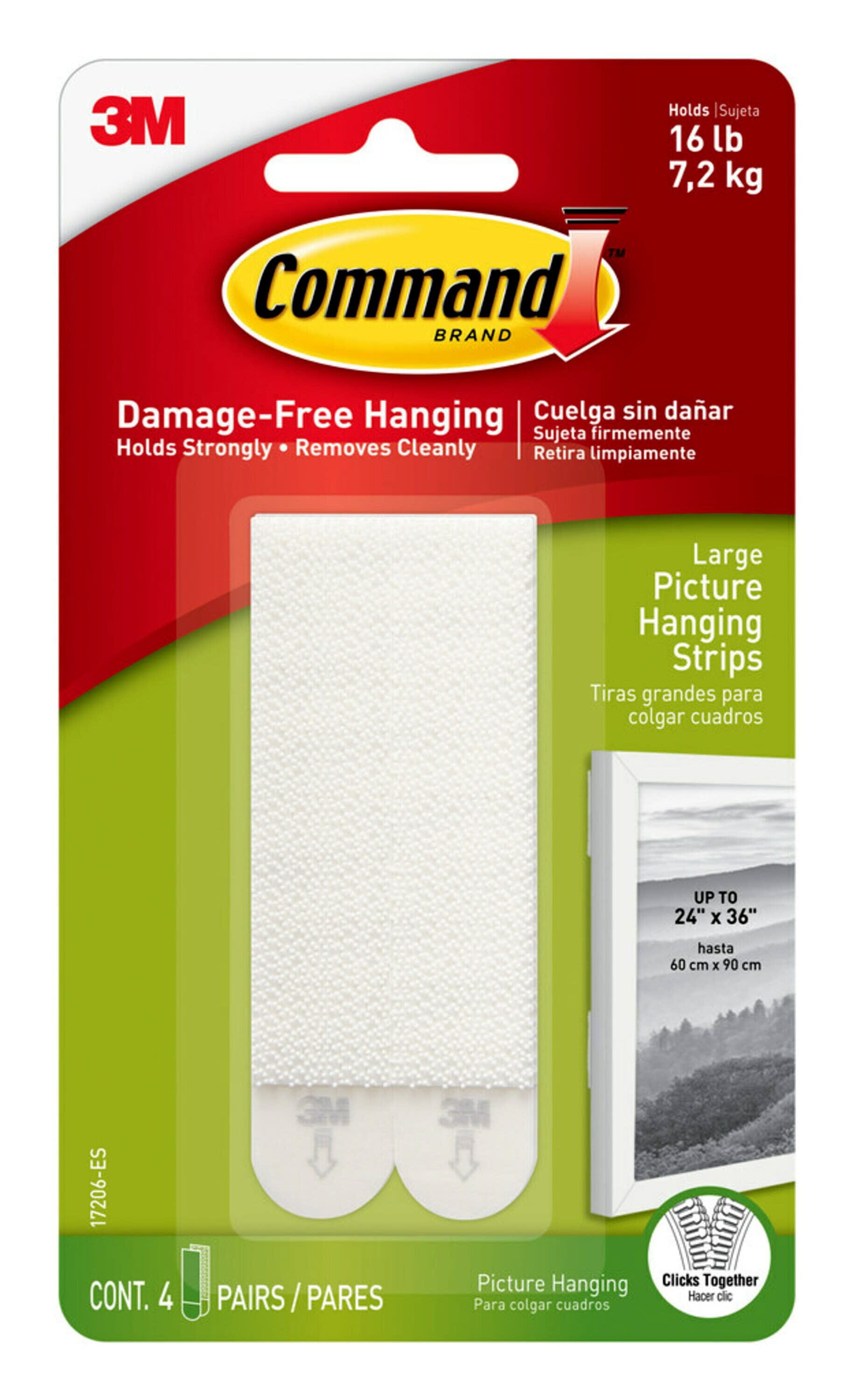 Command Large Picture Hanging Strips, White, Damage Free Hanging, 4 Pairs -  DroneUp Delivery