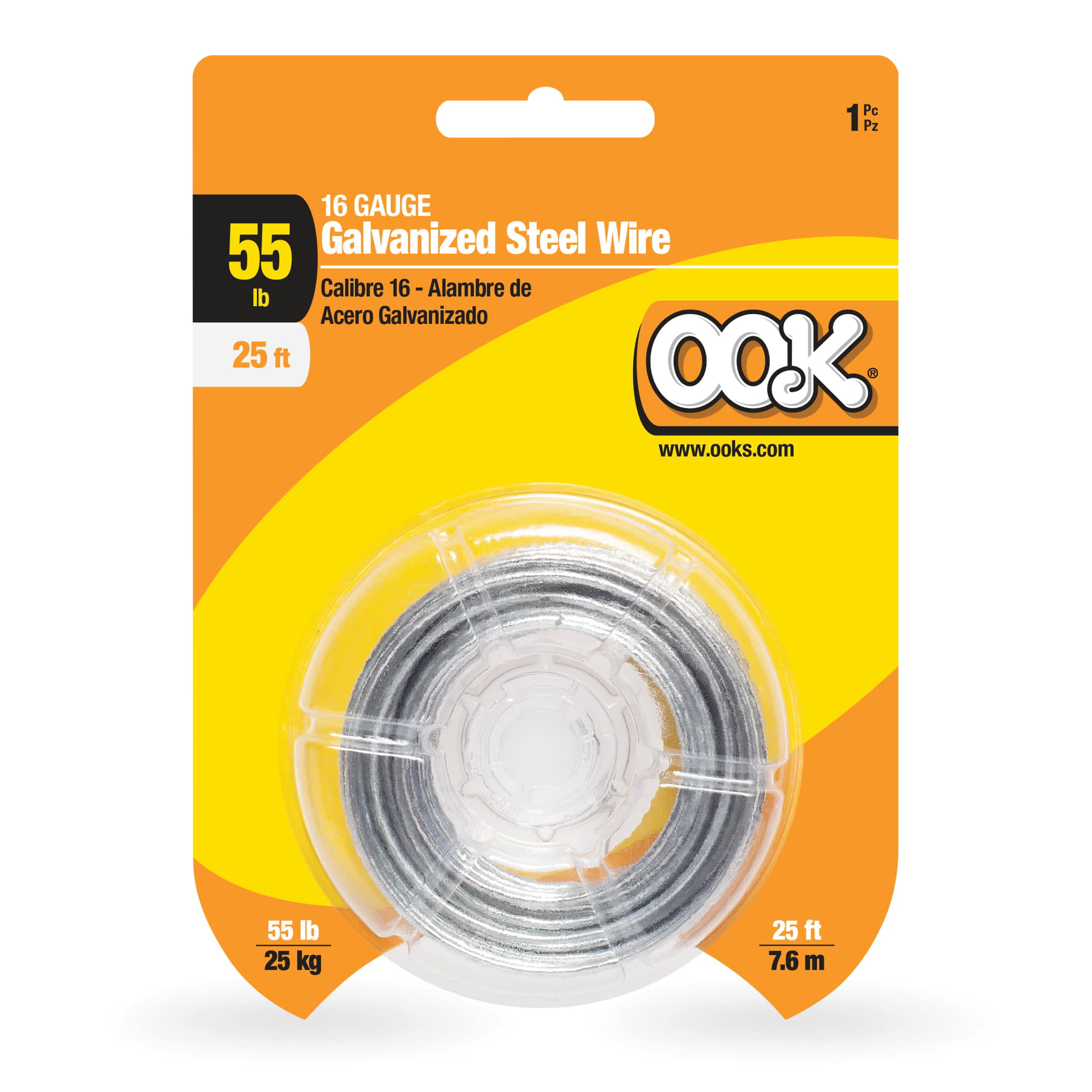 OOK Galvanized Steel Hanging Wire, 25FT, 55LB, 16 Gauge Wire, 1