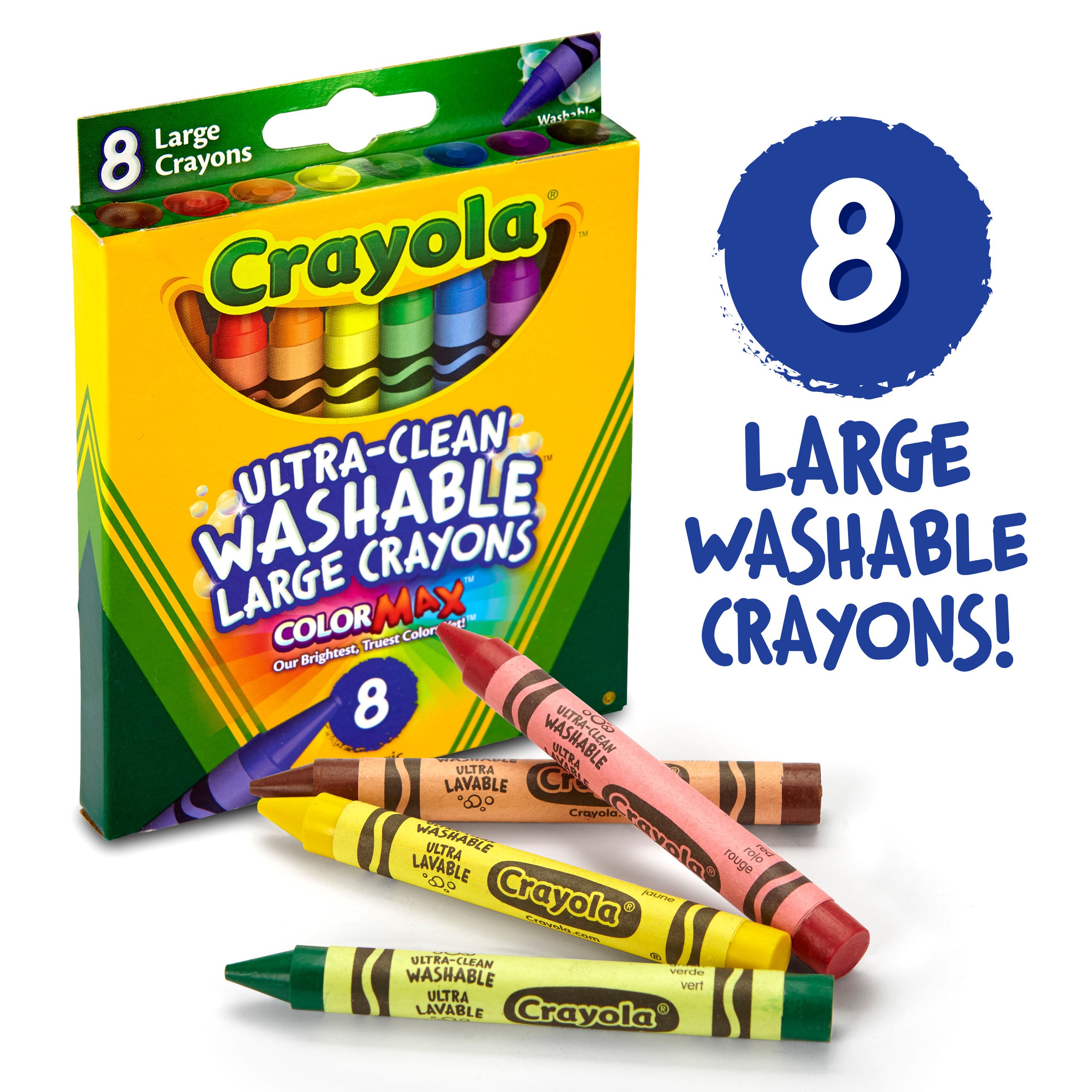 Crayola Washable Large Size Crayons in Assorted Colors, 8 Count