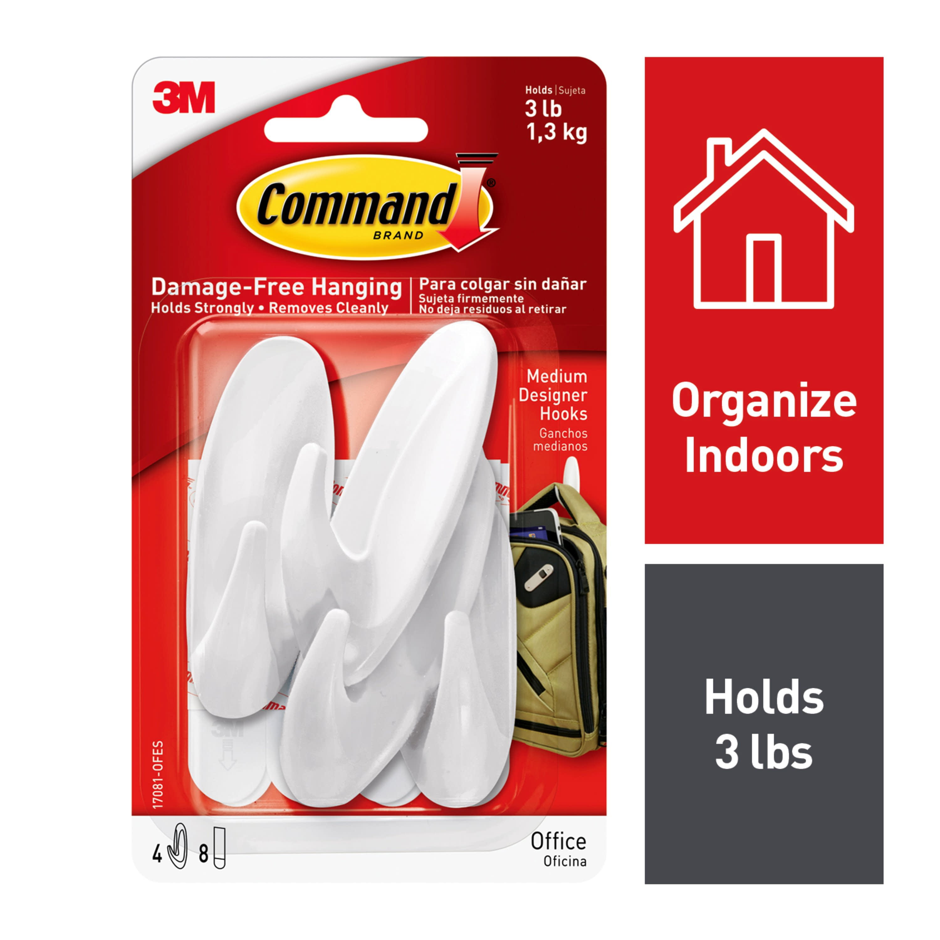 Command Medium Wall Hooks, Clear, Damage Free Decorating, 3 Hooks and 6 Command  Strips - DroneUp Delivery