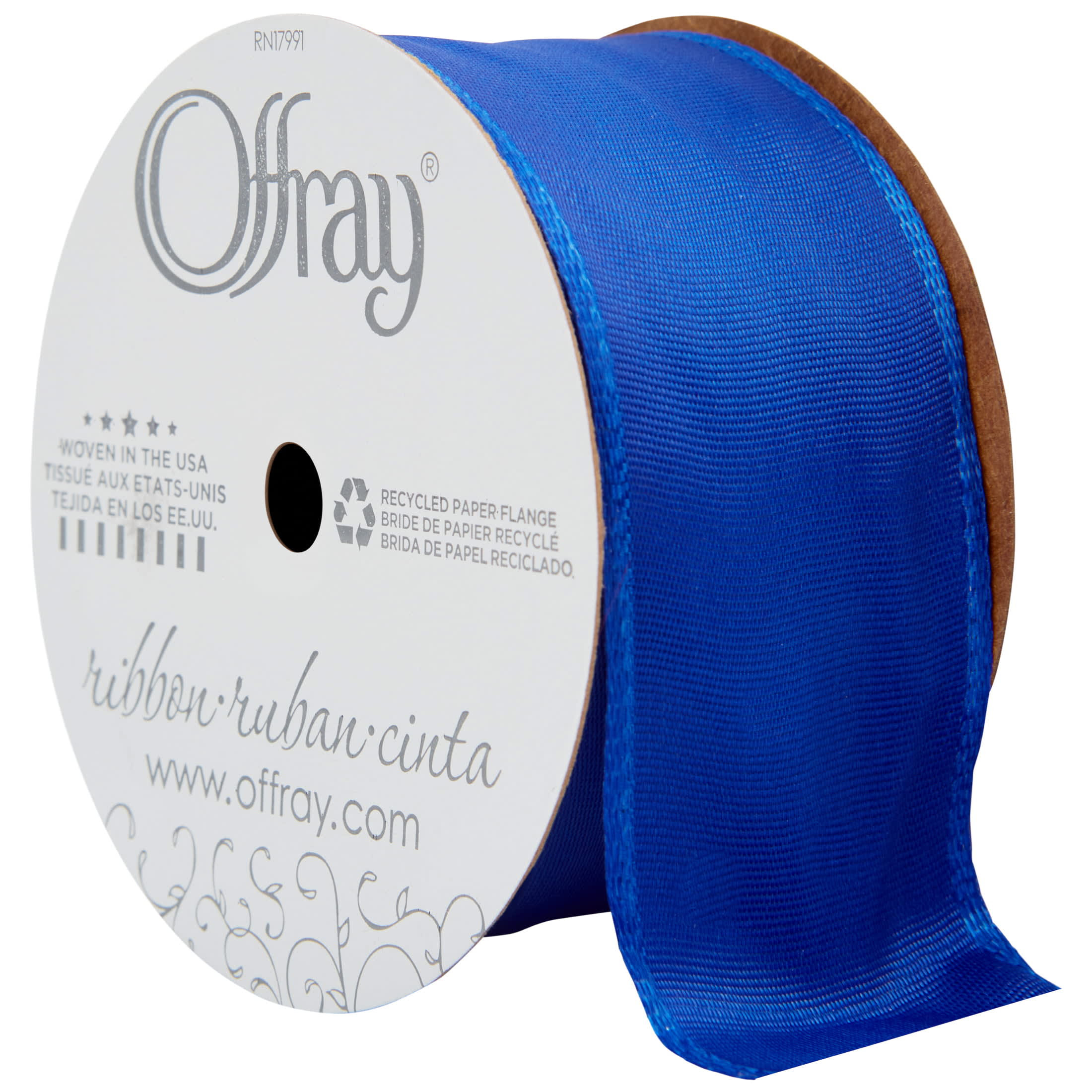 Offray Ribbon, Royal Blue 1 1/2 inch Wired Edge Woven Ribbon for