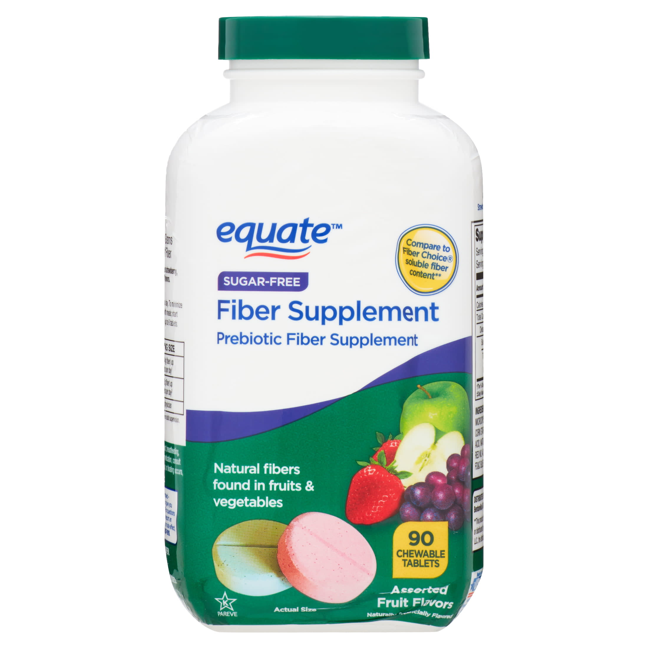 Equate Fiber Supplement, Fruit Flavors, Chewable Tablets, over the