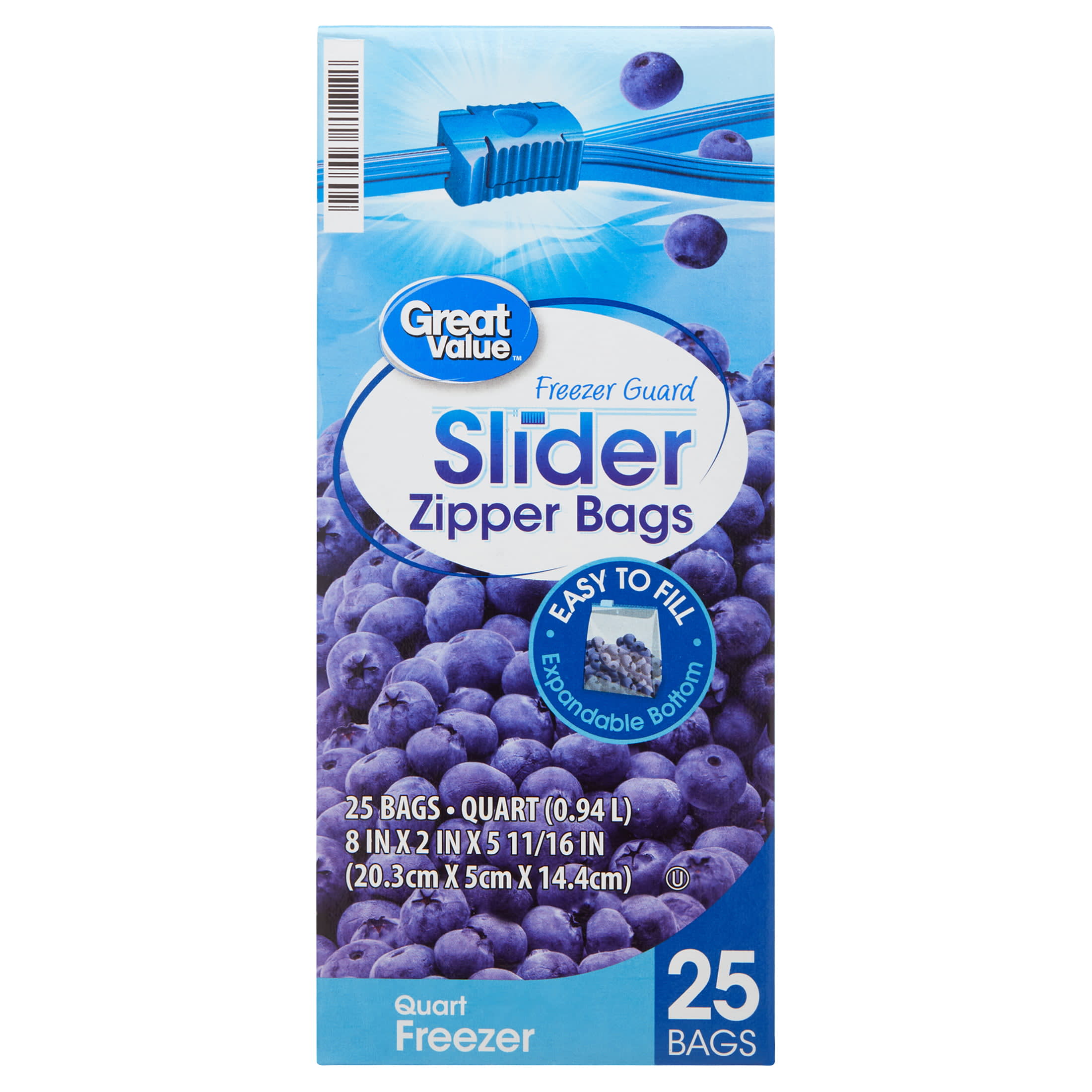 Great Value Fresh Seal Quart Storage Slider Zipper Bags, 25 Count 