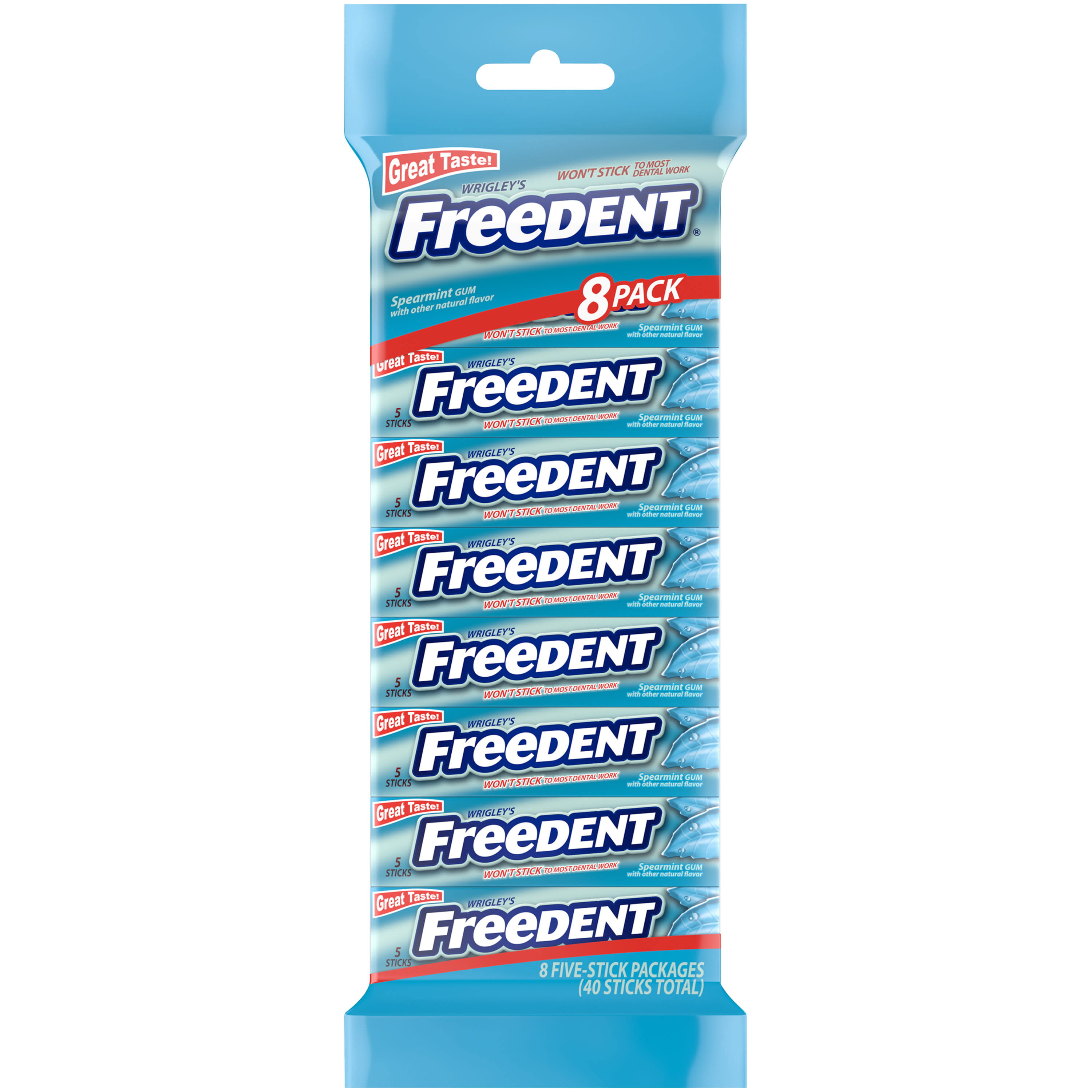 Wrigley's Freedent Spearmint Chewing Gum - 5 Stick Pack (Pack of 8