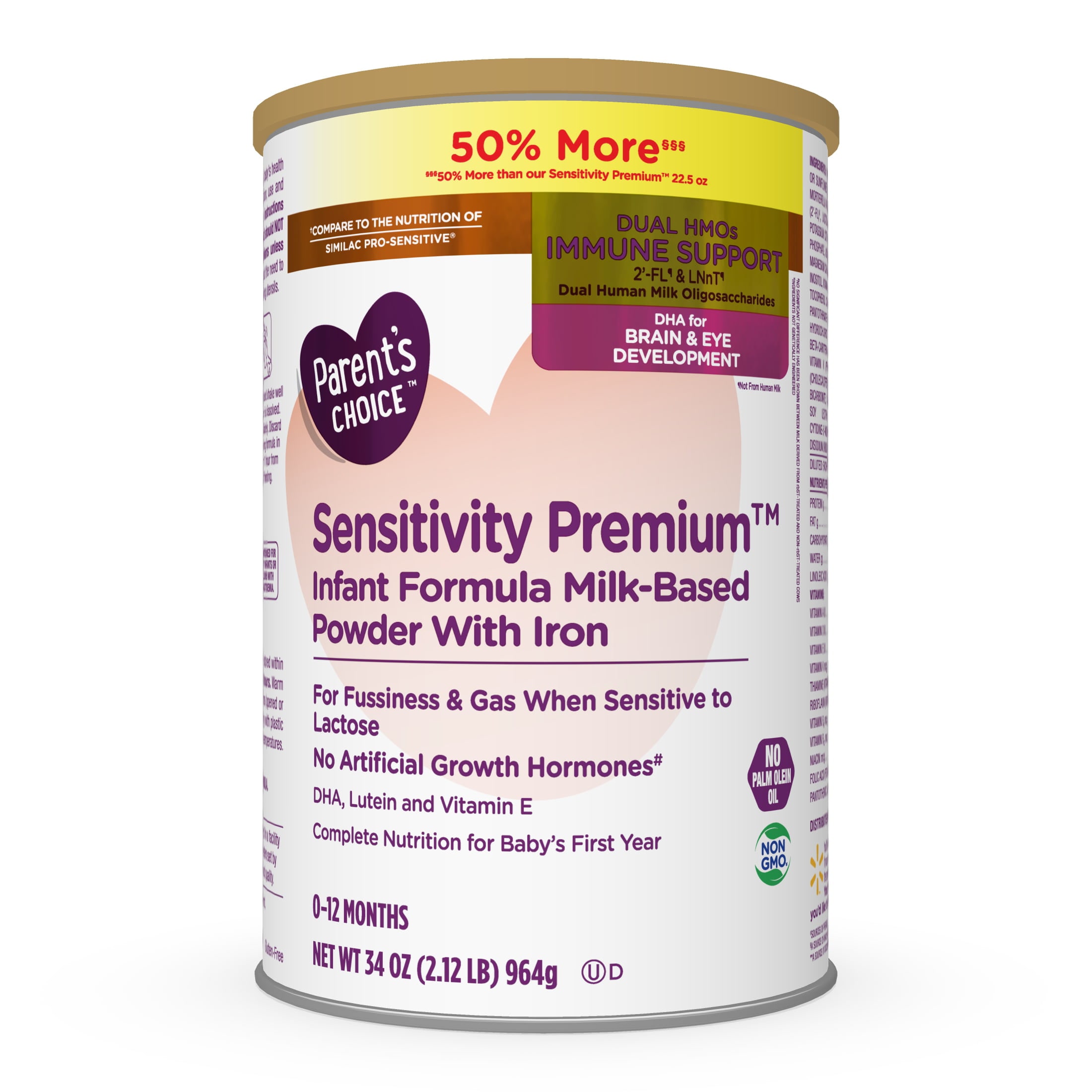 Parent's Choice Sensitivity Premium Baby Formula with Iron, Dual HMOs, 34  oz Canister - DroneUp Delivery