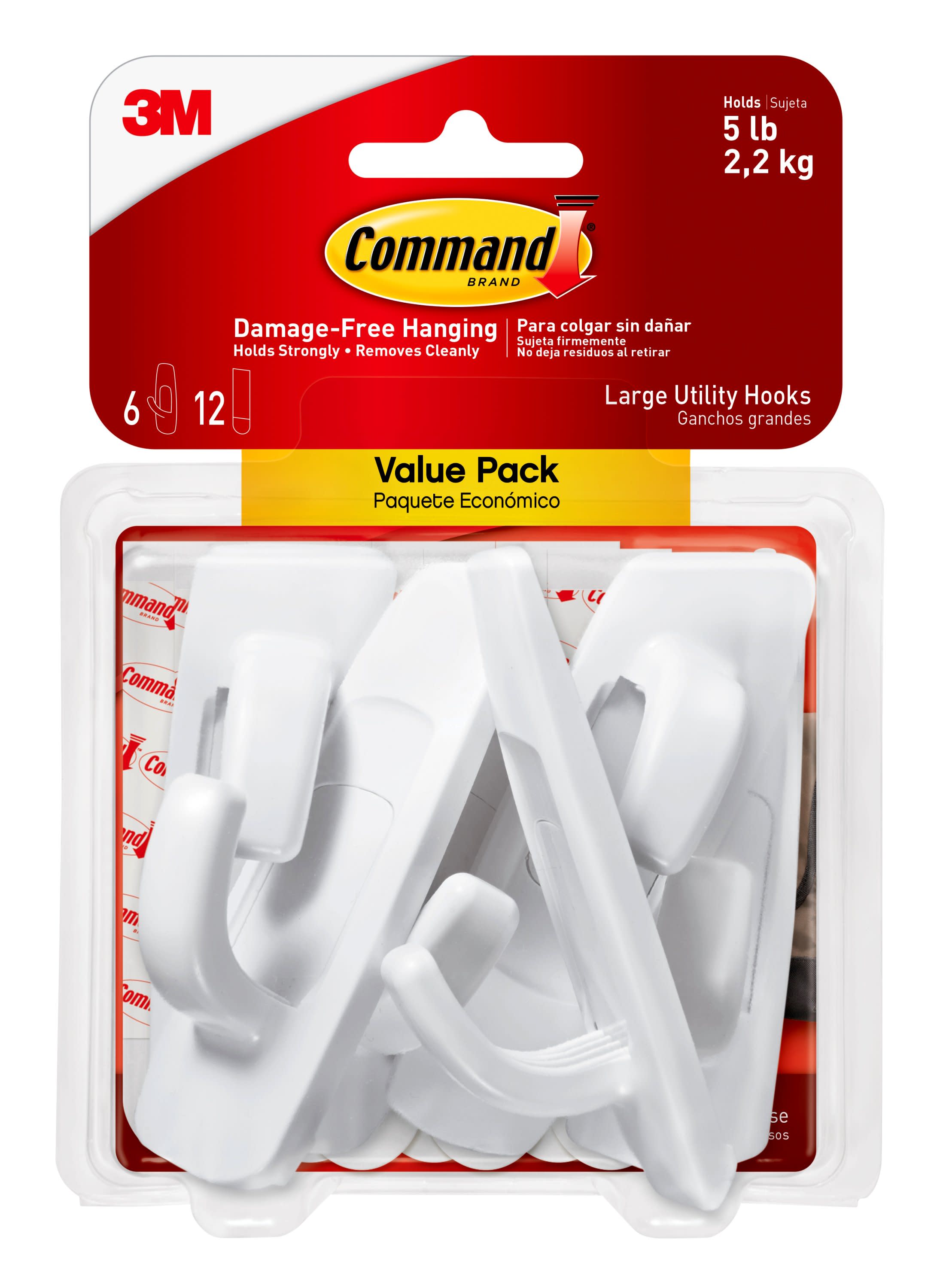 Command Large Utility Hooks, White, Damage Free Decorating, 6 Hooks and 12  Command Strips - DroneUp Delivery