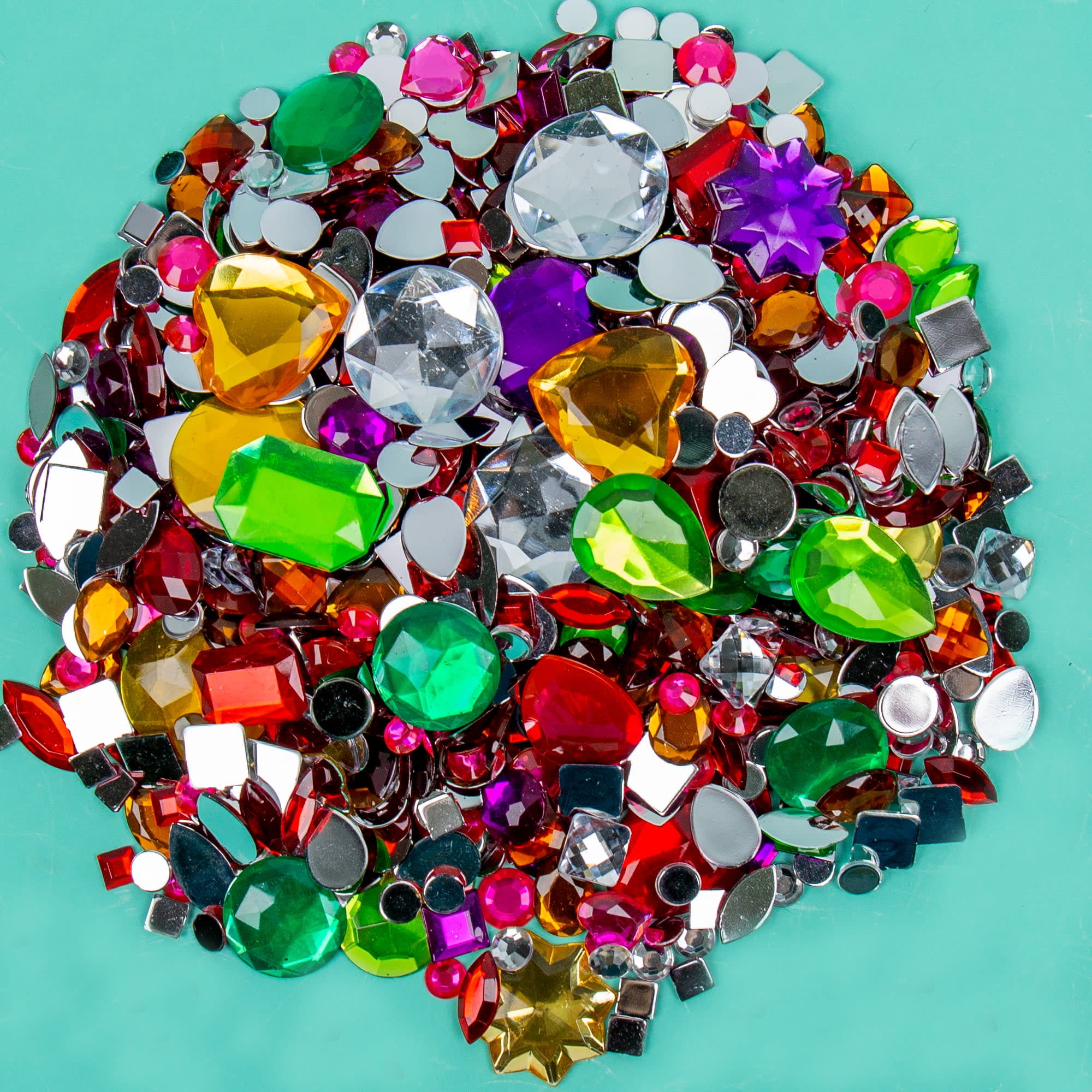 Hello Hobby Flat Back Rhinestones, Loose Gemstones - Assorted Shapes and Colors - 0.7 oz