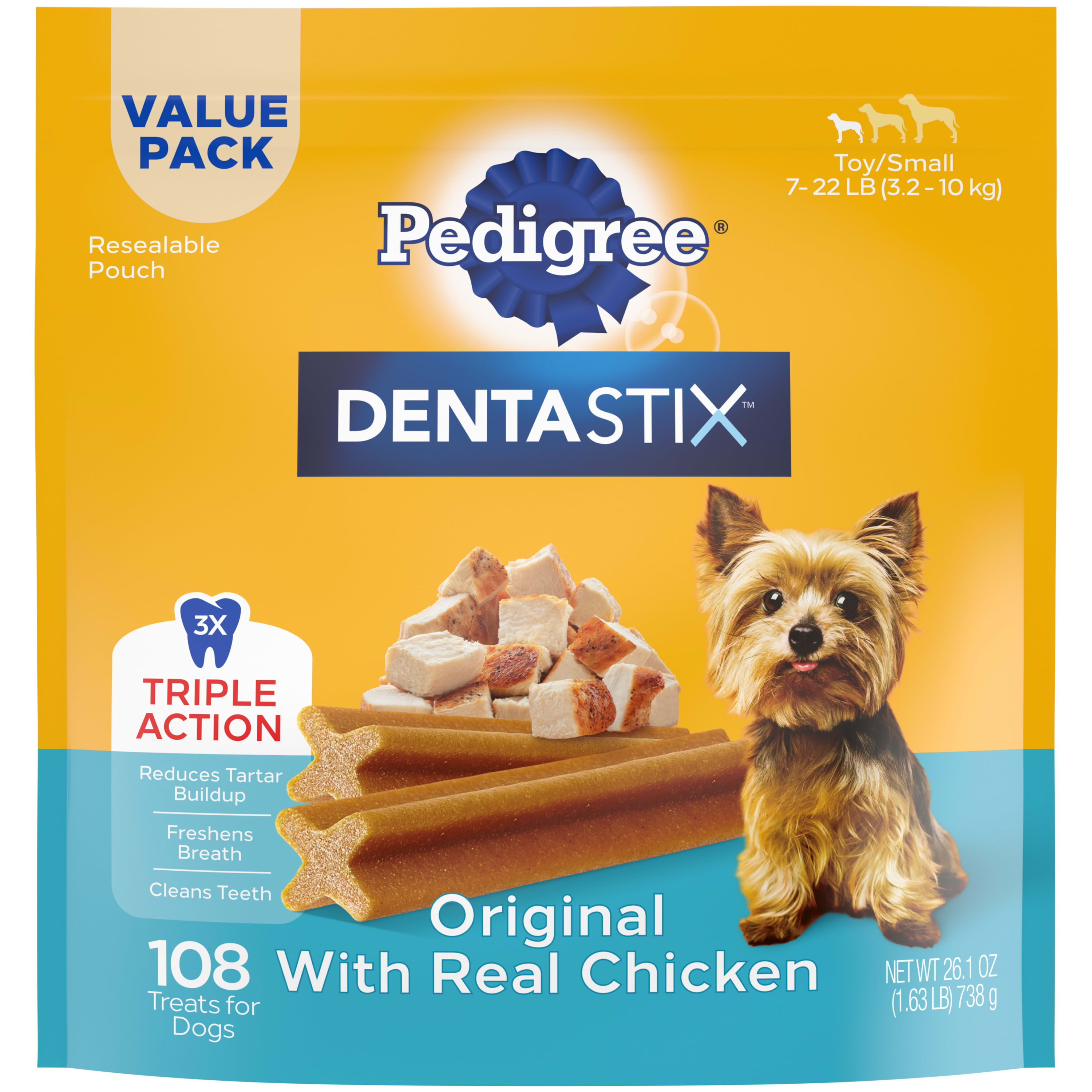 Pedigree Dentastix Original Flavor Dental Bones Treats for Toy/Small Dogs,  1.68 lb. Value Pack (108 Treats) - DroneUp Delivery