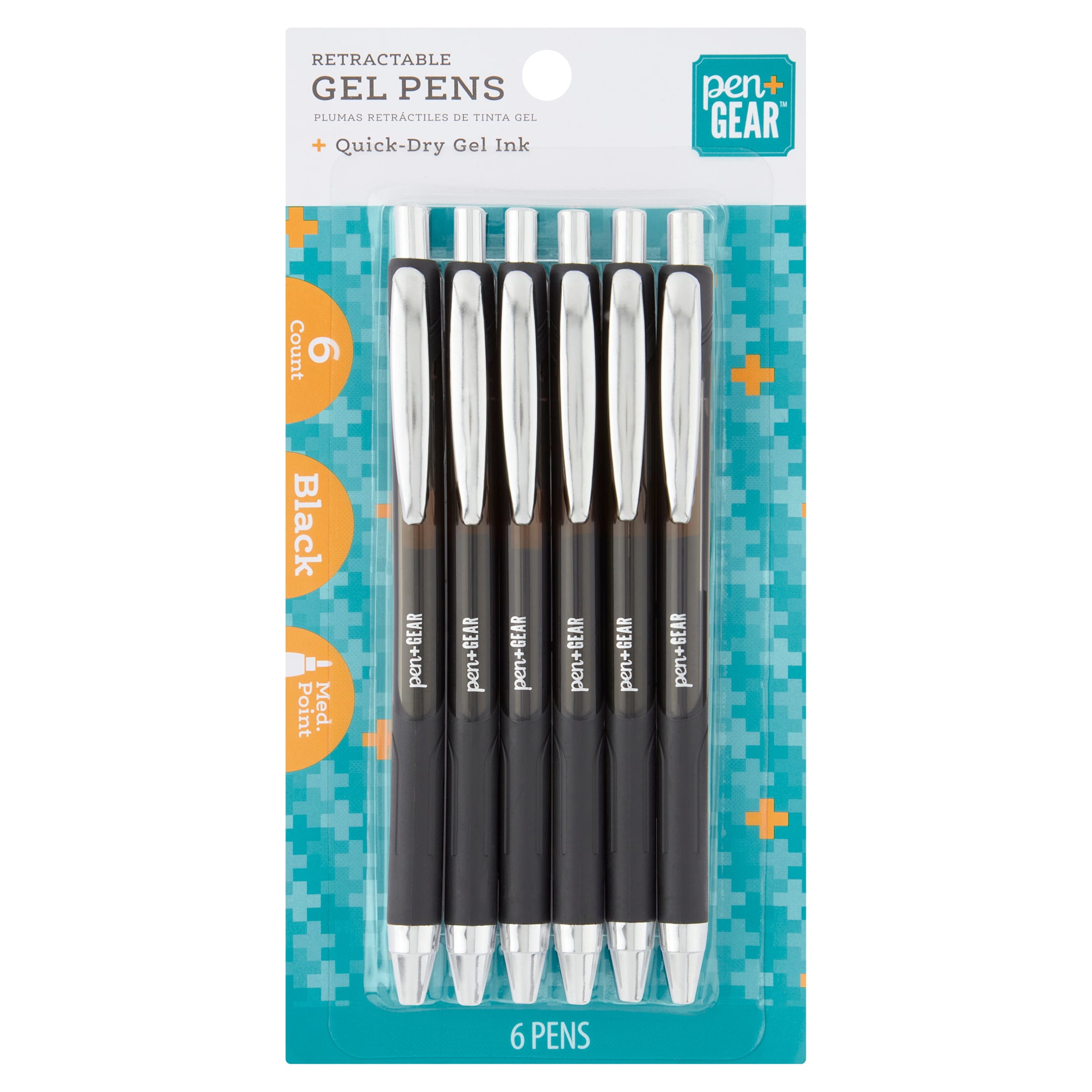 Pen+Gear Retractable Gel Pens, Medium Point, 0.7 mm, Black, 2 Count 