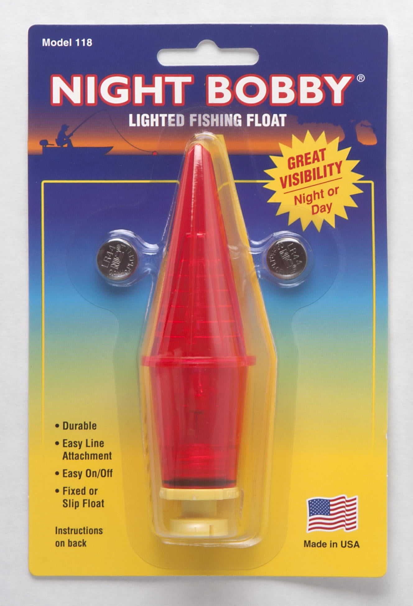 Night Bobby Lighted Fishing Float for Night Fishing, Red/Yellow