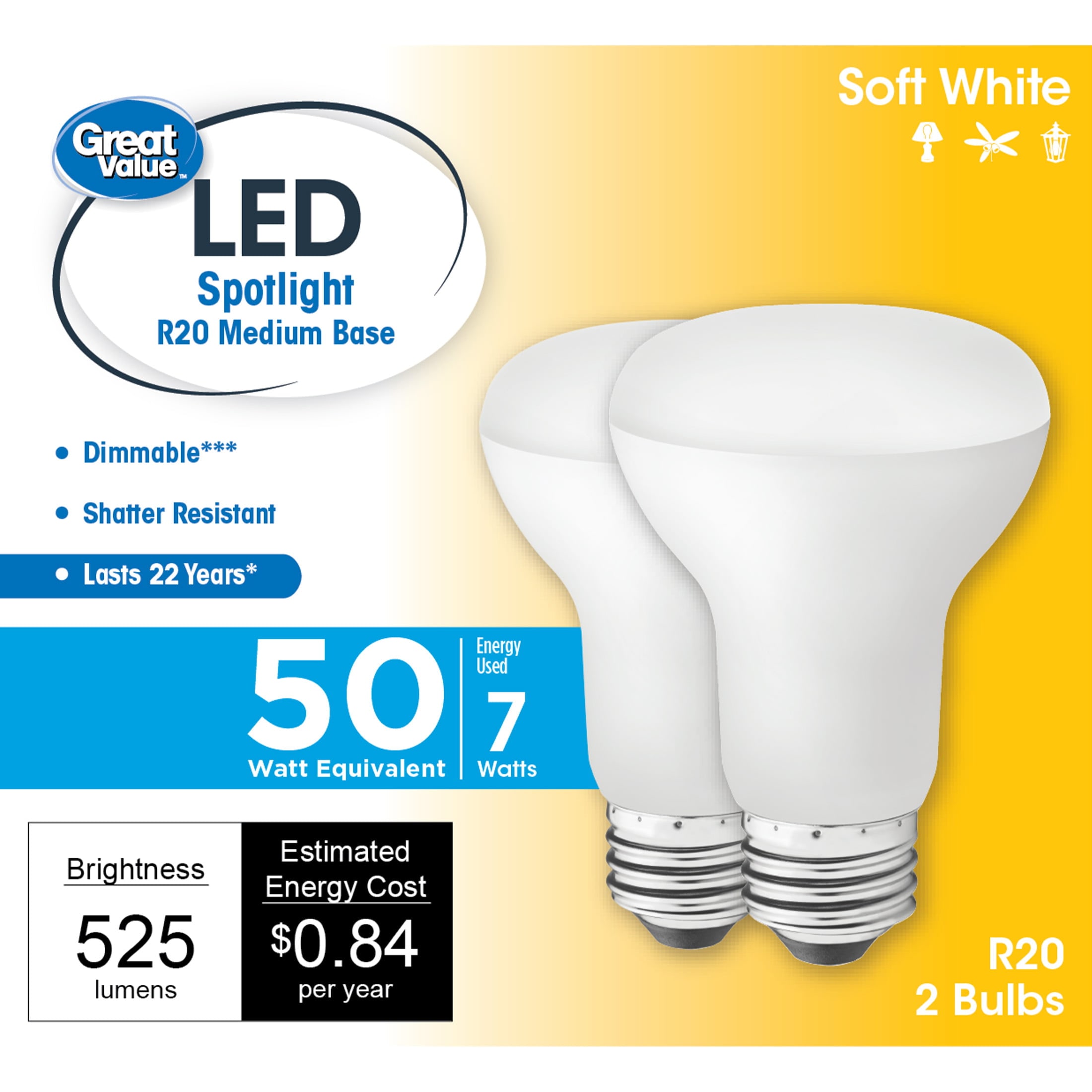 Great Value LED Light Bulb, 3.5W (25W Equivalent) T10 Clear Tube Lamp E26  Medium Base, Dimmable, Soft White, 1-Pack