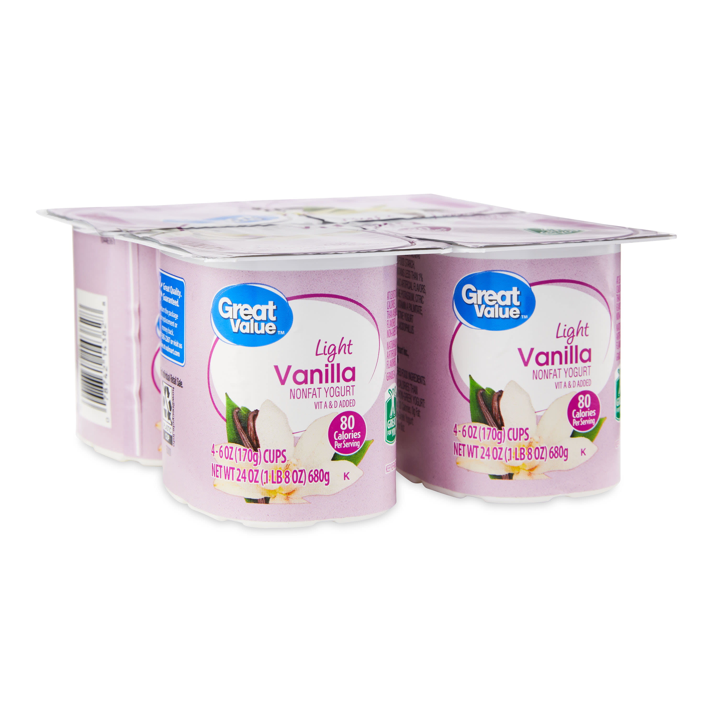 Great Value Greek Plain Nonfat Yogurt, 5.3 oz Cups (Plastic