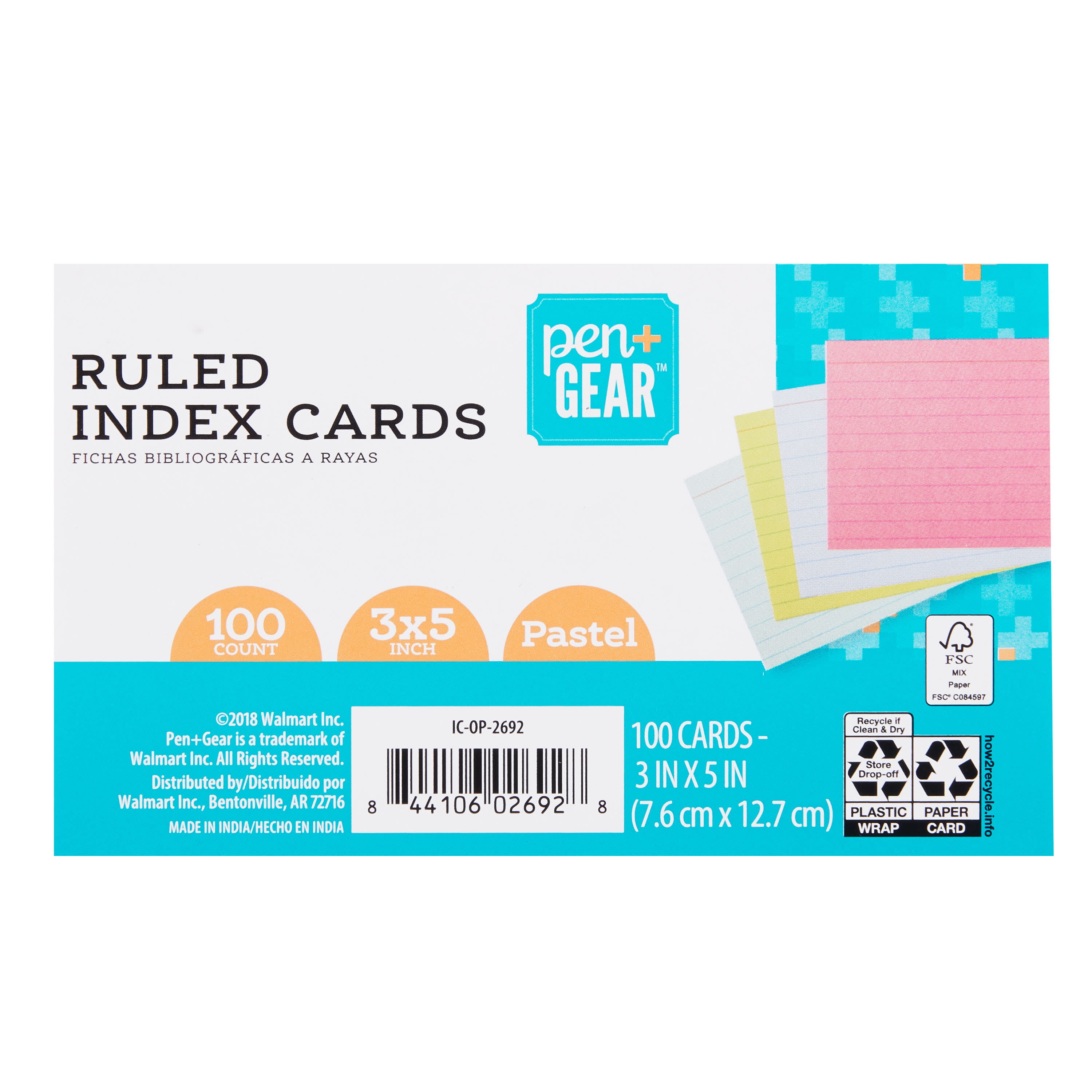 Pen + Gear Unruled Index Cards, White, 100 Count, 4 x 6