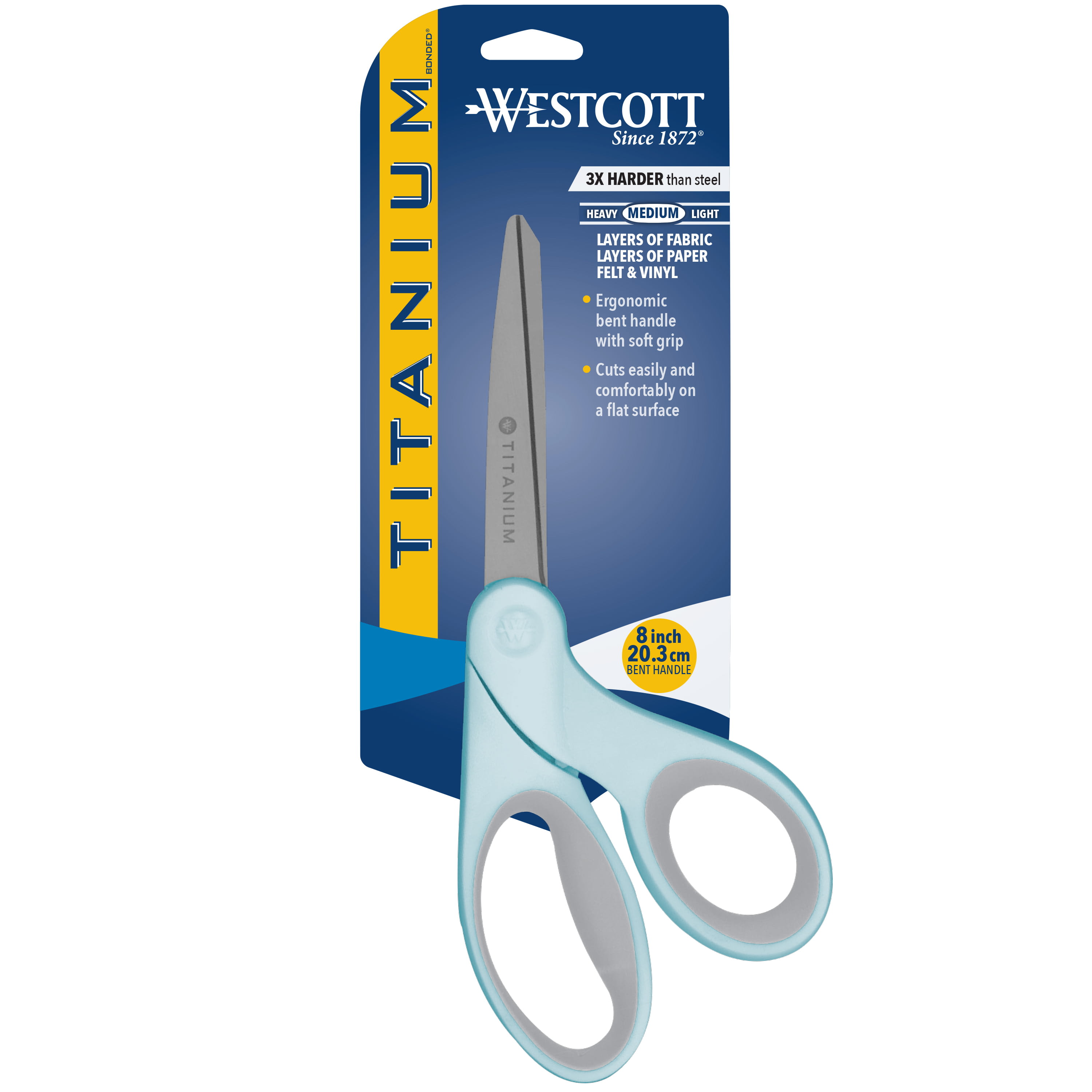 Westcott Carbo Titanium Scissors, 8, Bent, Adjustable Glide, Green, White,  for Sewing, 1-Count