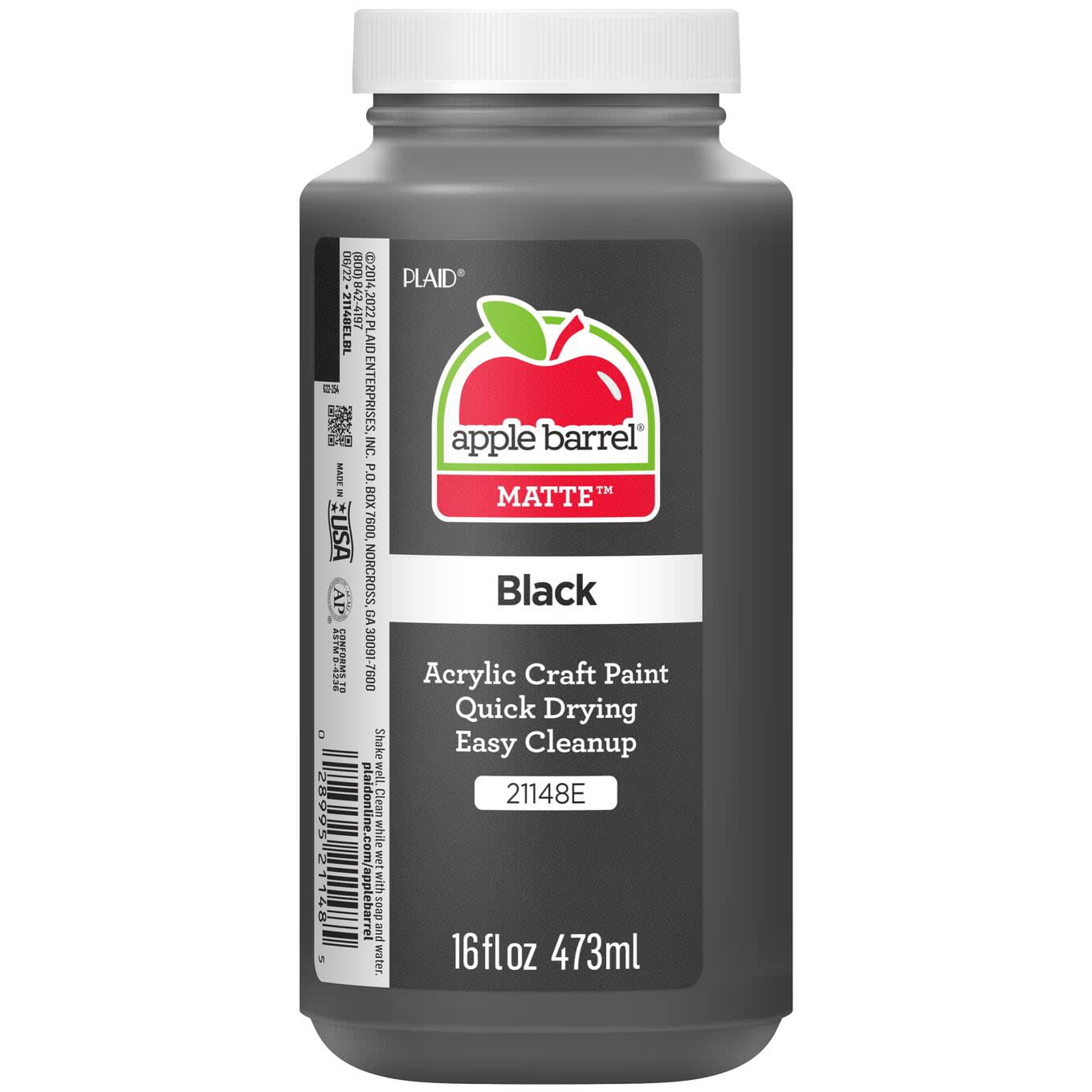 Apple Barrel Acrylic Craft Paint, Matte Finish, Black, 2 fl oz 