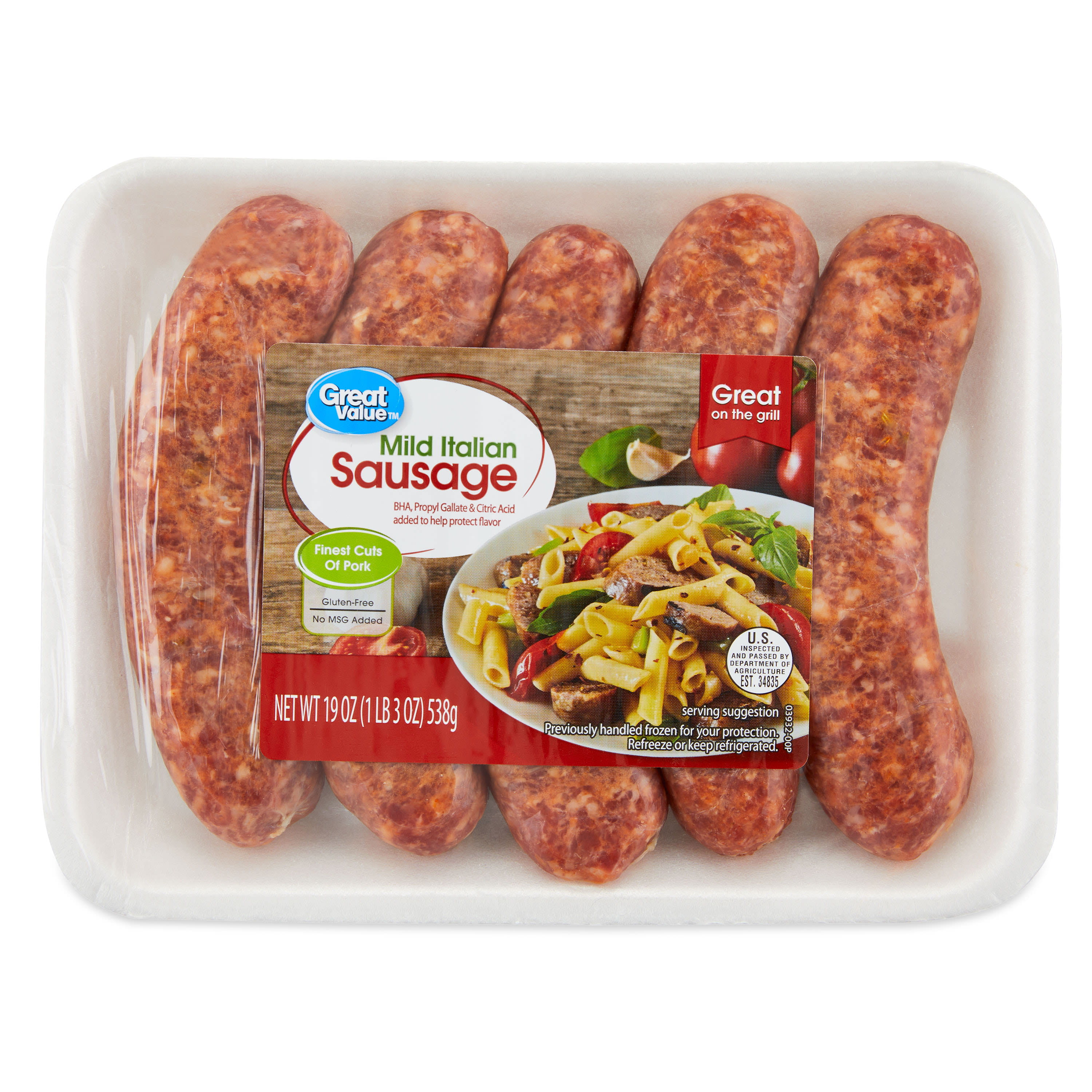 Great Value Mild Italian Sausage, 5 Links, 1 lb 3 oz (Fresh)