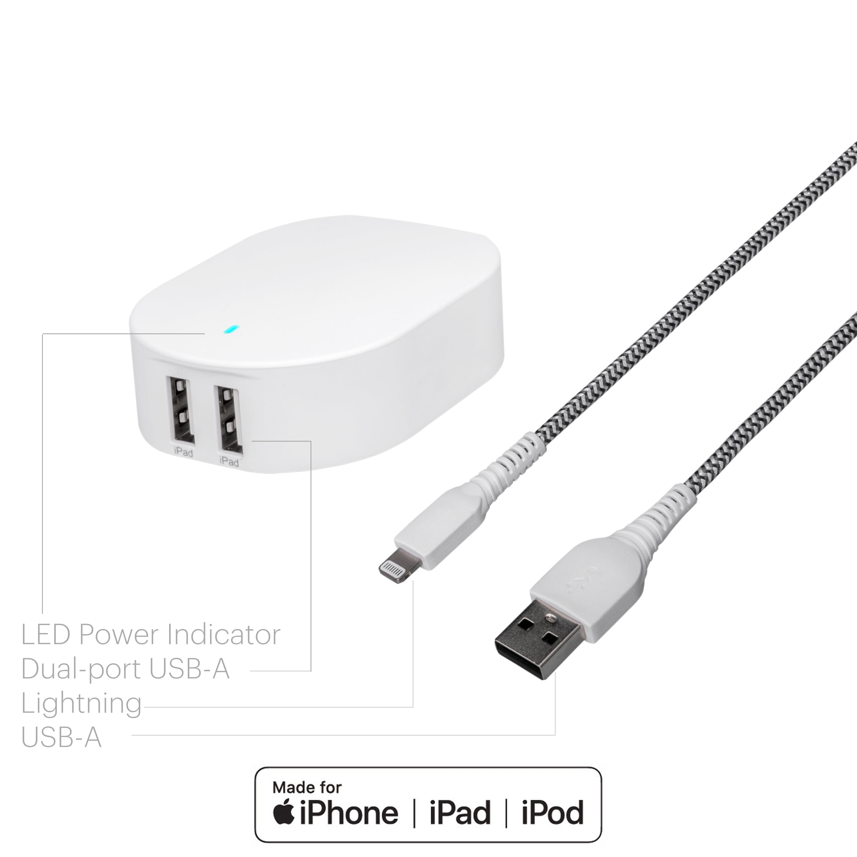 onn. 3' Lightning to USB-C Cable, White 