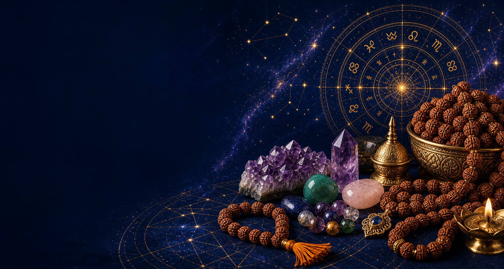 Rudraksha beads and gemstones collection